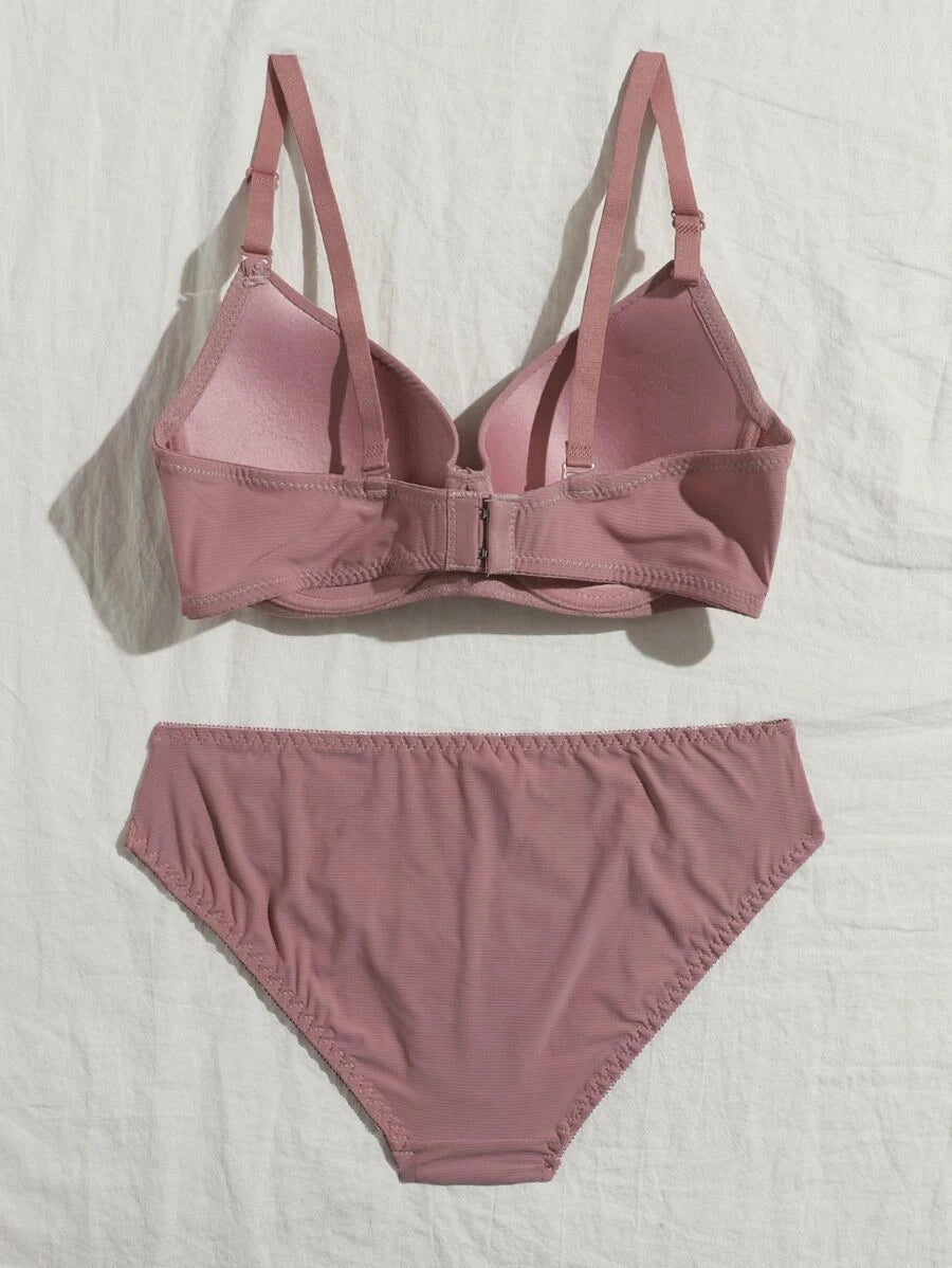 Solid Underwire Lingerie Set
