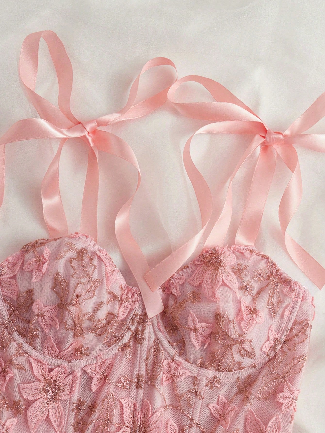 Floral Embroidery Tie Shoulder Underwire Bra