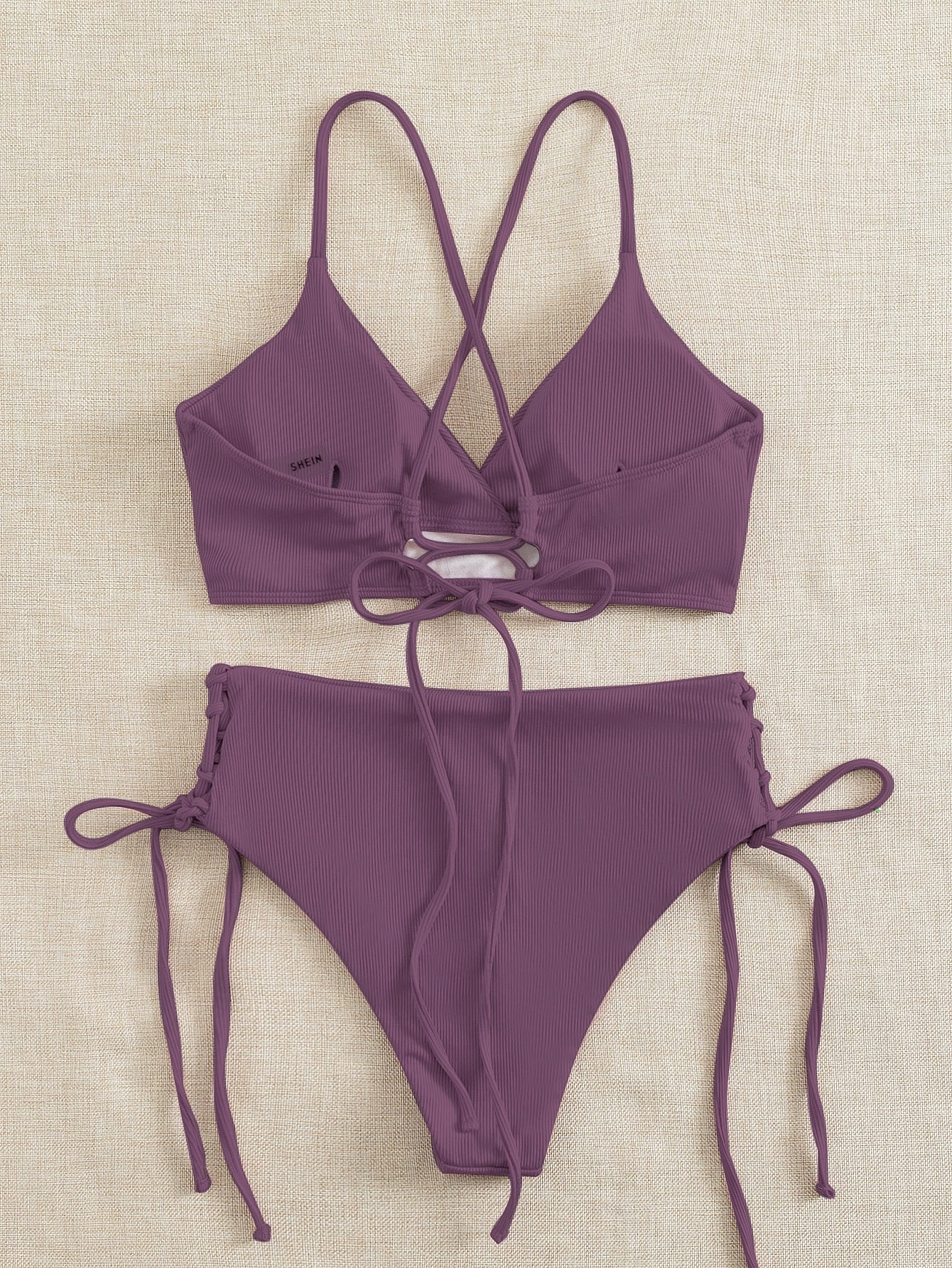 SHEIN Swim Basics Plain Tie Side Bikini Swimsuit