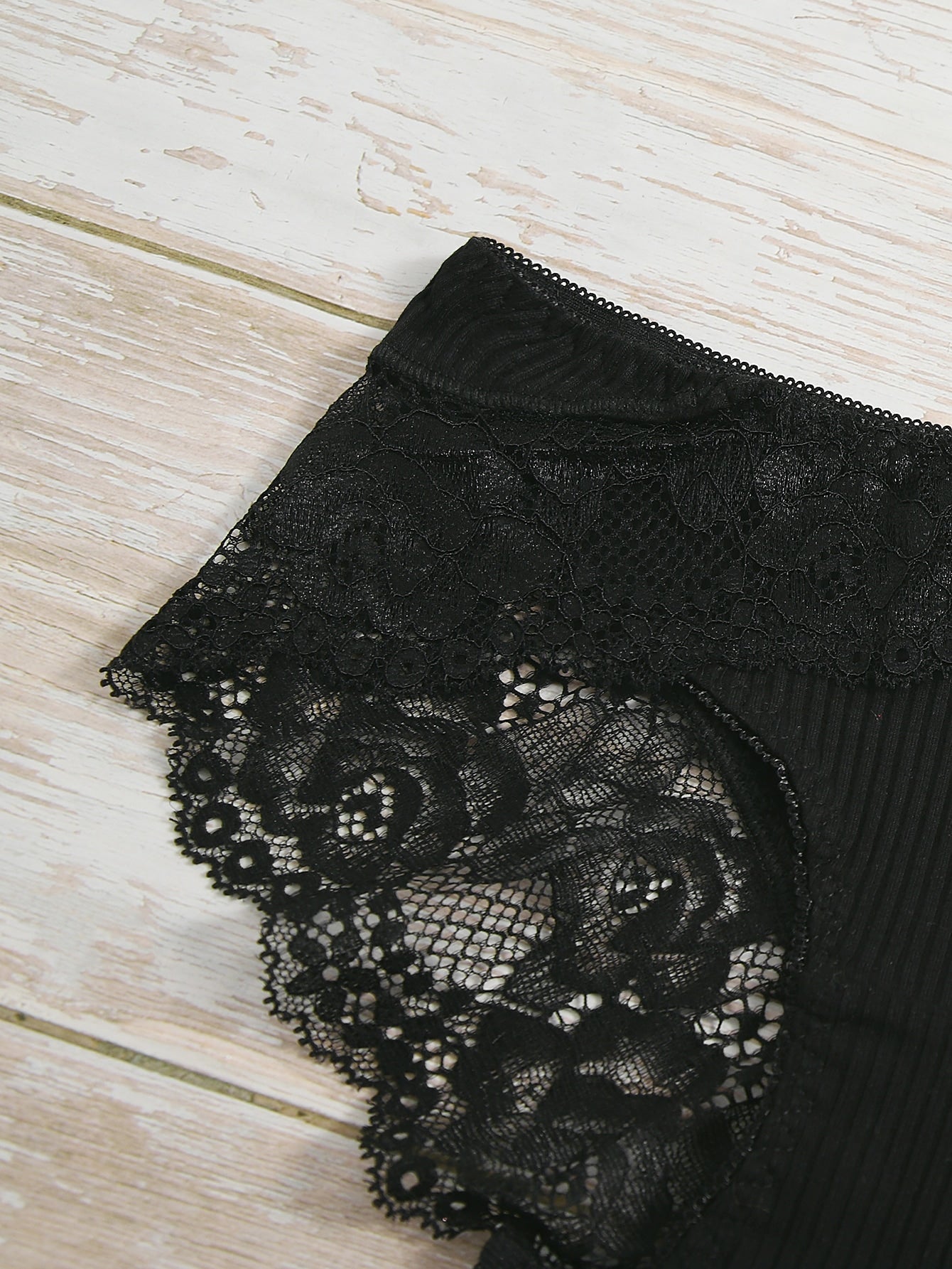 4pack Contrast Floral Lace Rib Panty