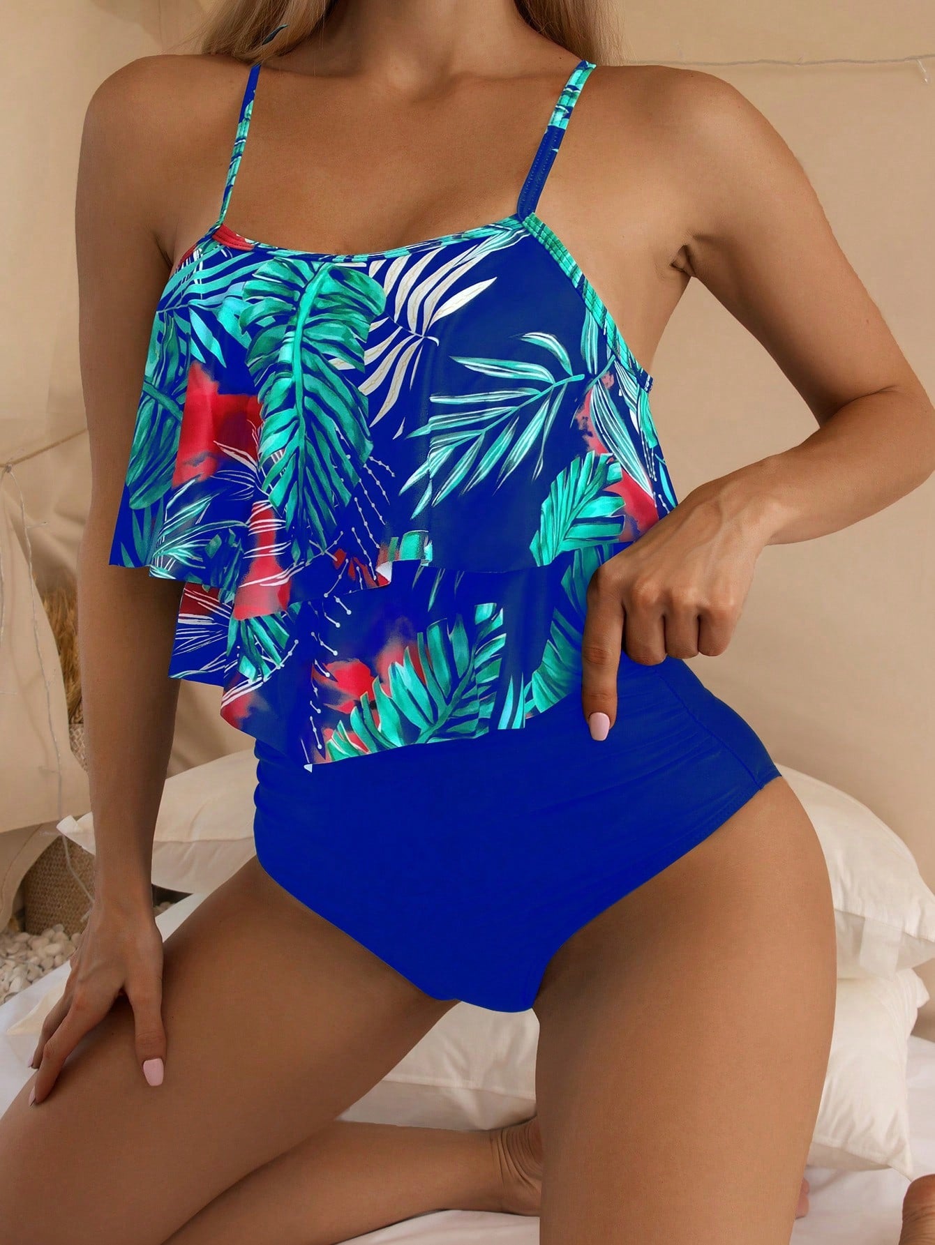 SHEIN Swim Vcay Ruffle Hem Ruched Bikini Swimsuit