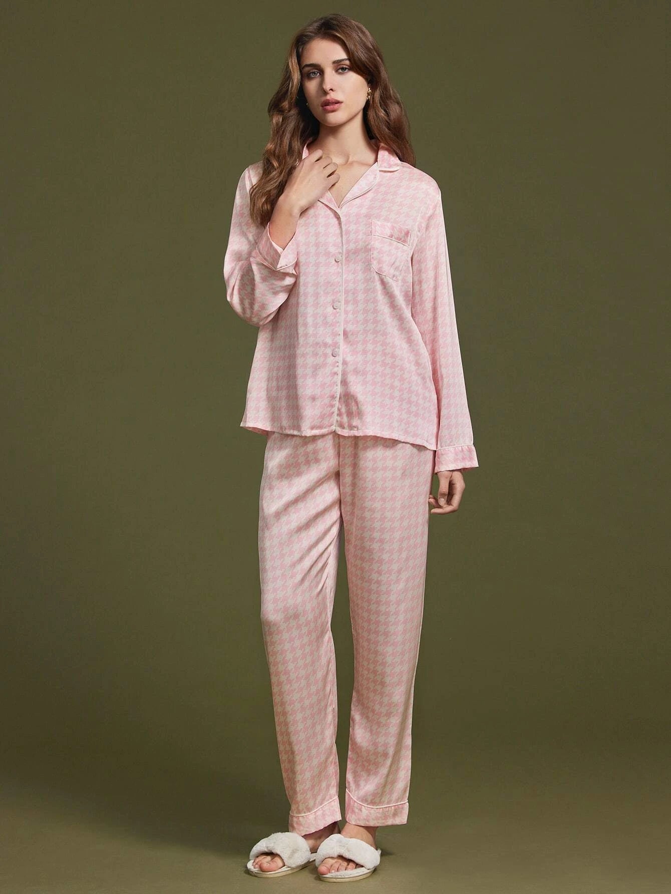 LUVLETTE Textured Satin-Jacquard Long Pajama Sets