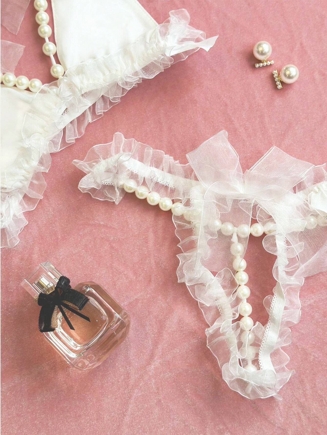 Faux Pearl Decor Lingerie Set