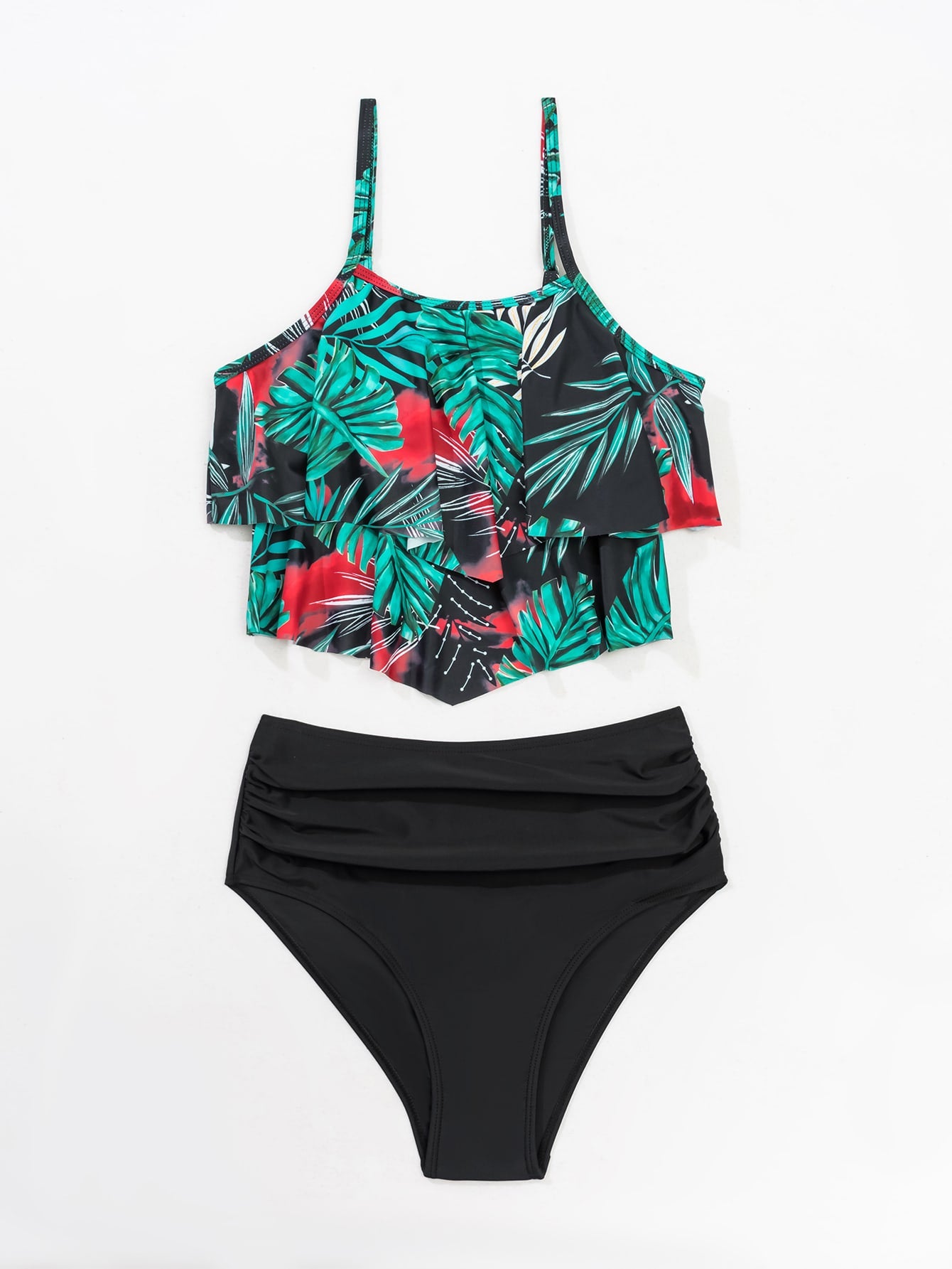 SHEIN Swim Vcay Ruffle Hem Ruched Bikini Swimsuit