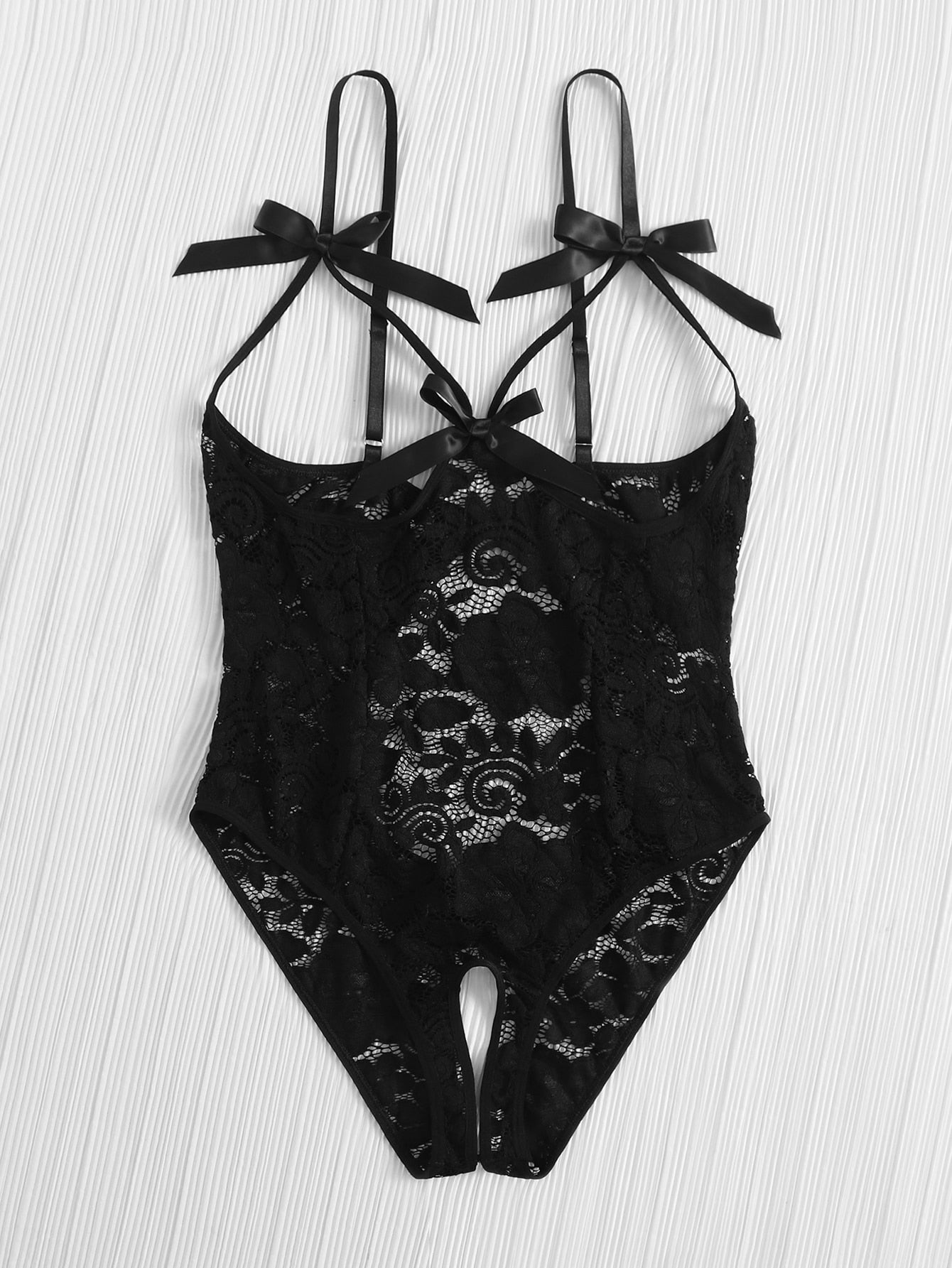 Plus Lace Bow Front Crotchless Teddy Bodysuit