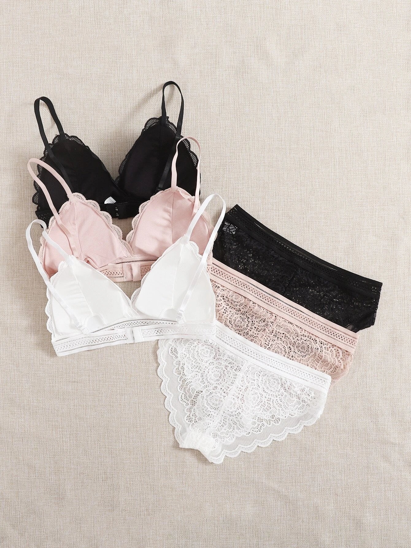 Underwear&amp;Sleepwear Basics 3sets Floral Lace Bra &amp; Panty Lingerie Set