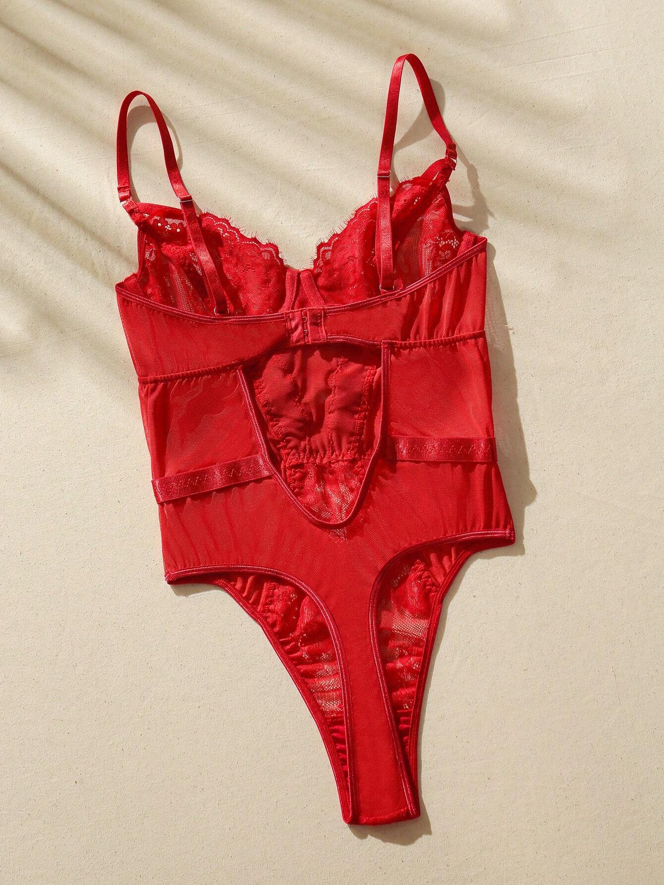 PinupGlam Goth Floral Lace Harness Underwire Teddy Bodysuit Lingerie