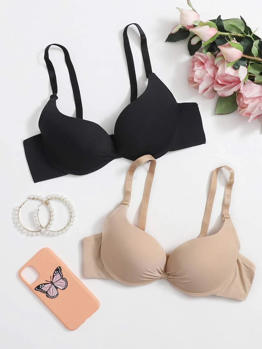 2pack Solid Underwire Bra Set