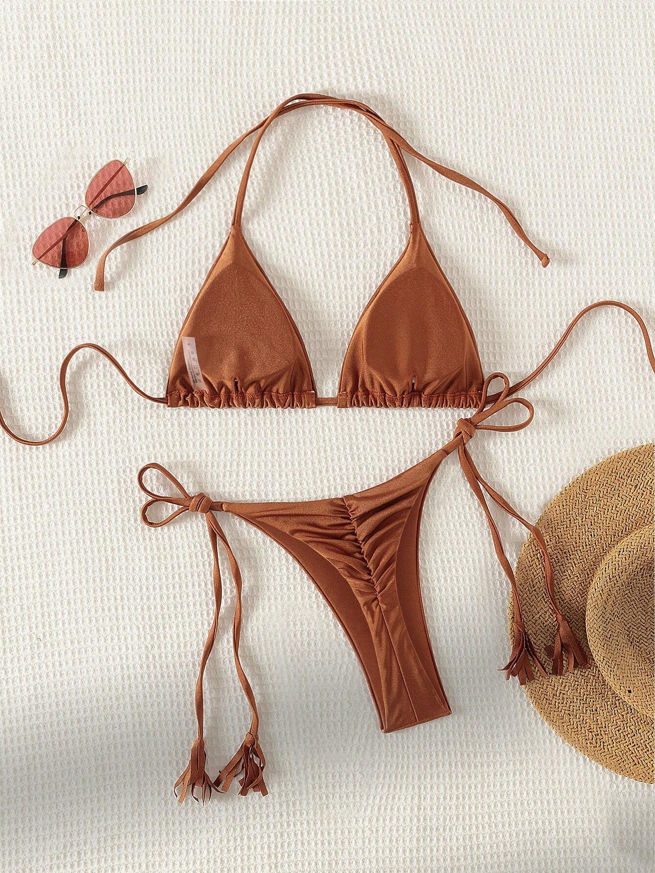 Women's Solid Color Halter Strap Separated Swimsuit Set Carnival