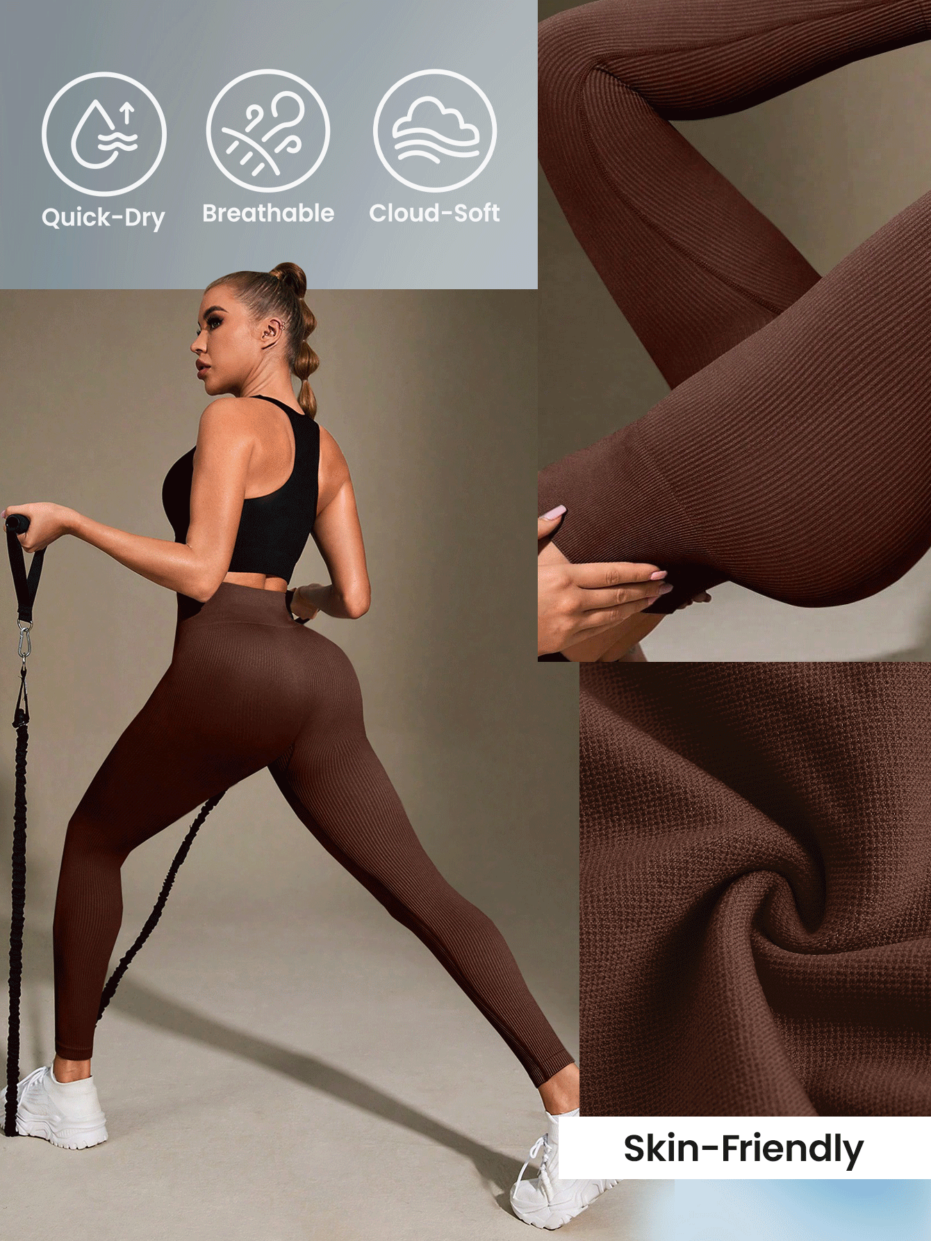 Yoga Basic Solid Wideband Waist Sports Leggings