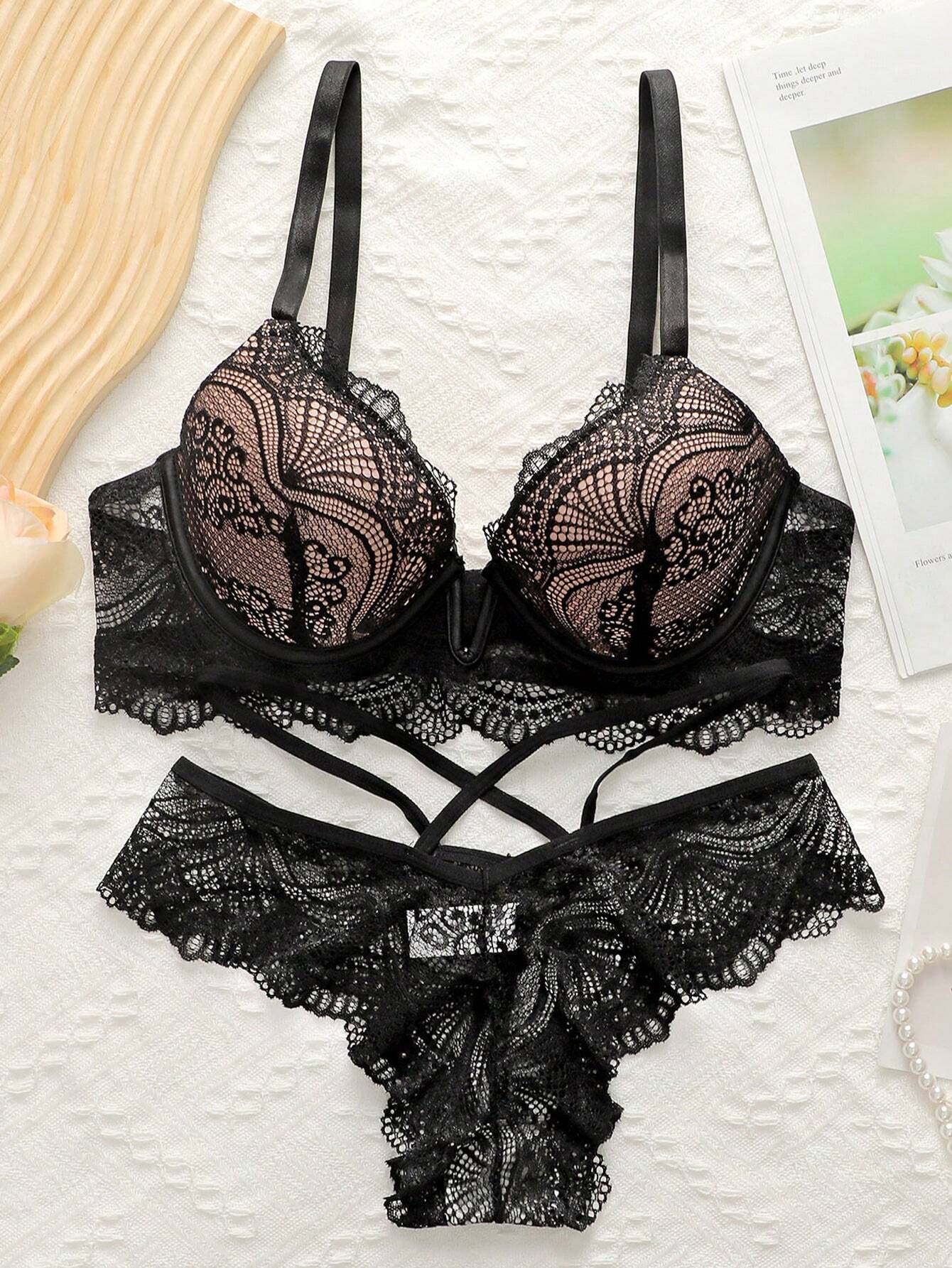 Lace Underwire Bra &amp; Panty Lingerie Set