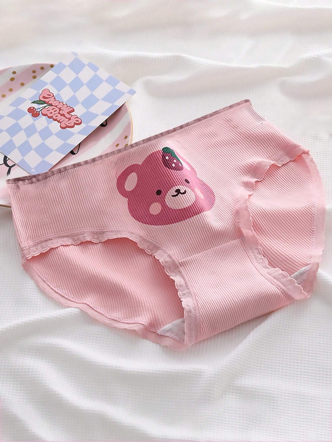 3pcs/Pack Cute Cartoon Print Soft Breathable Mid-Rise Panties