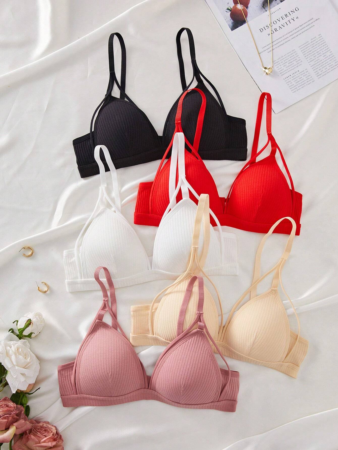 5pcs Solid Wireless Bra