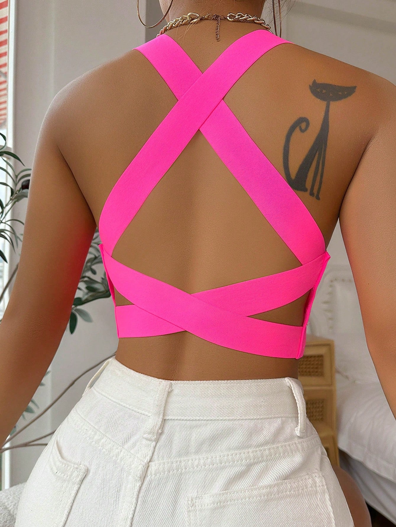 Solid Criss Cross Backless Seamless Bralette