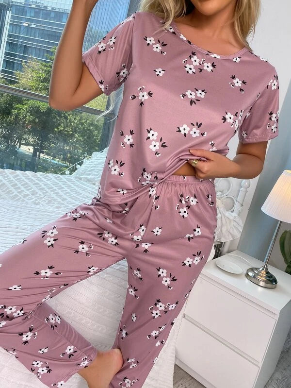 Floral Print PJ Set With Blindfold