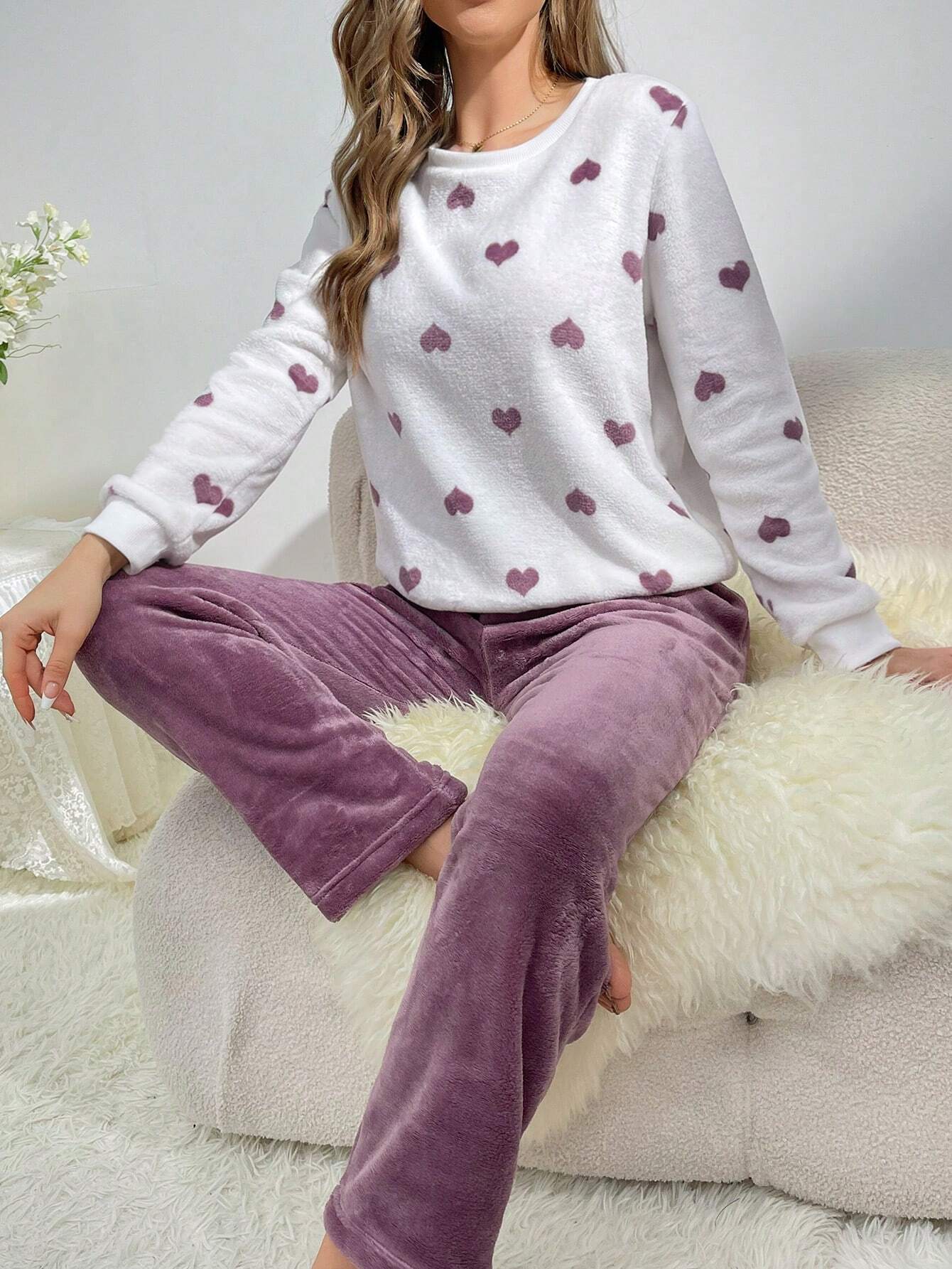 Flamingo Pattern Flannel Top &amp; Pants PJ Set / Pajama Set