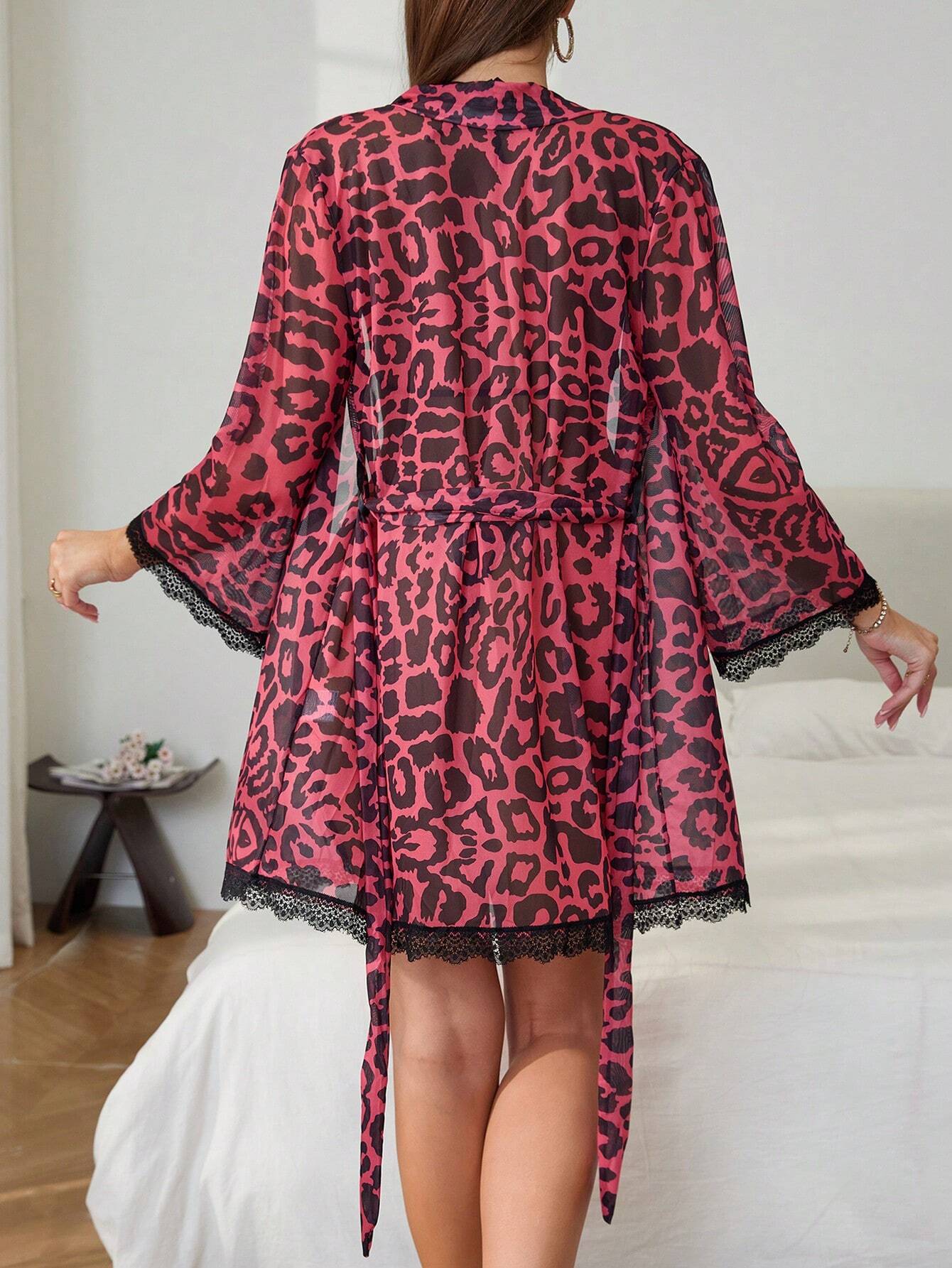 4pcs Leopard Mesh Sexy Lingerie Set For Women