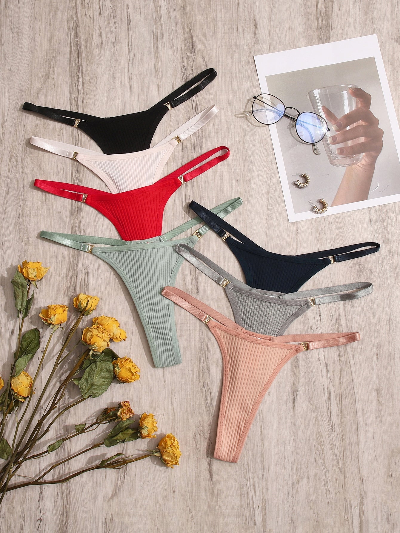 7pack Ribbed Knit Thong