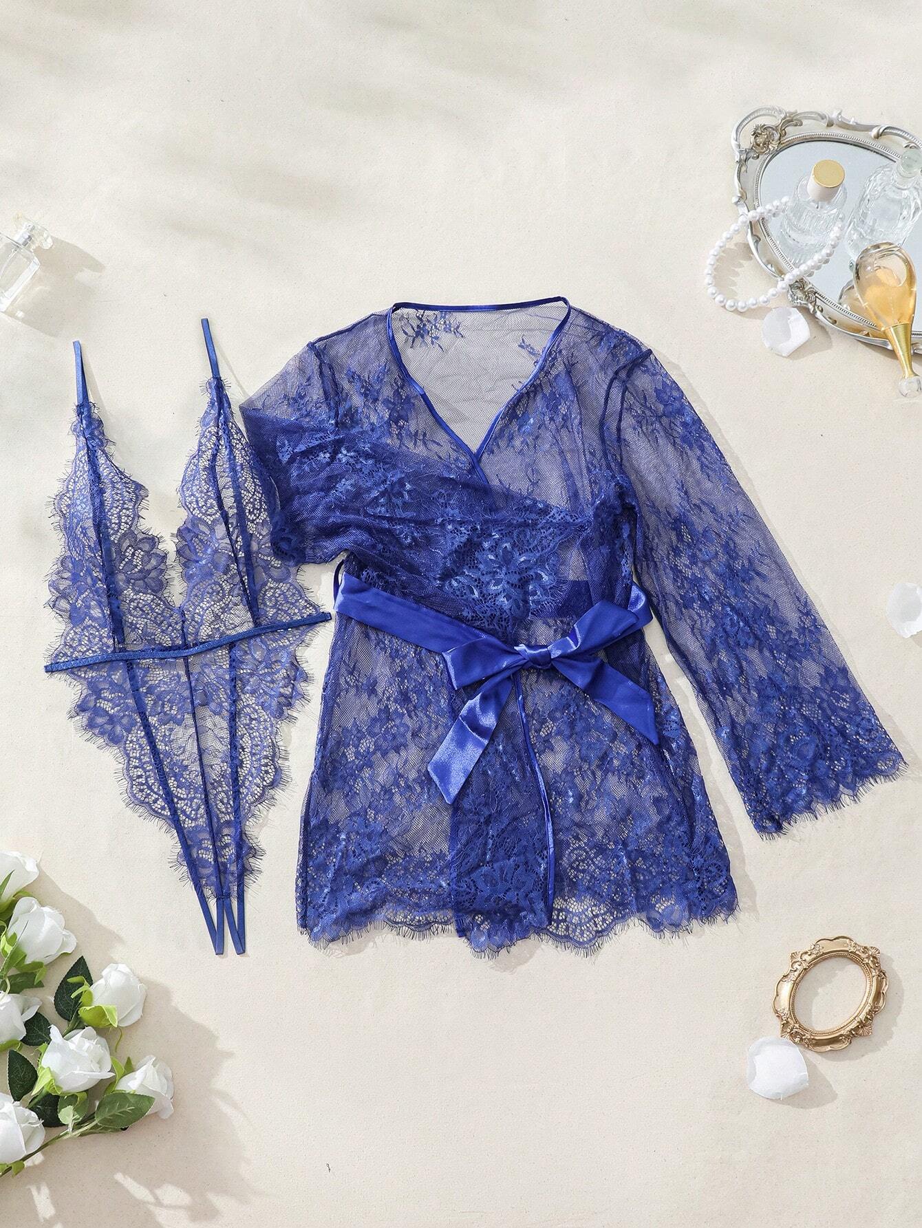 Women Fashionable And Sexy Black Lingerie Set Royal Blue