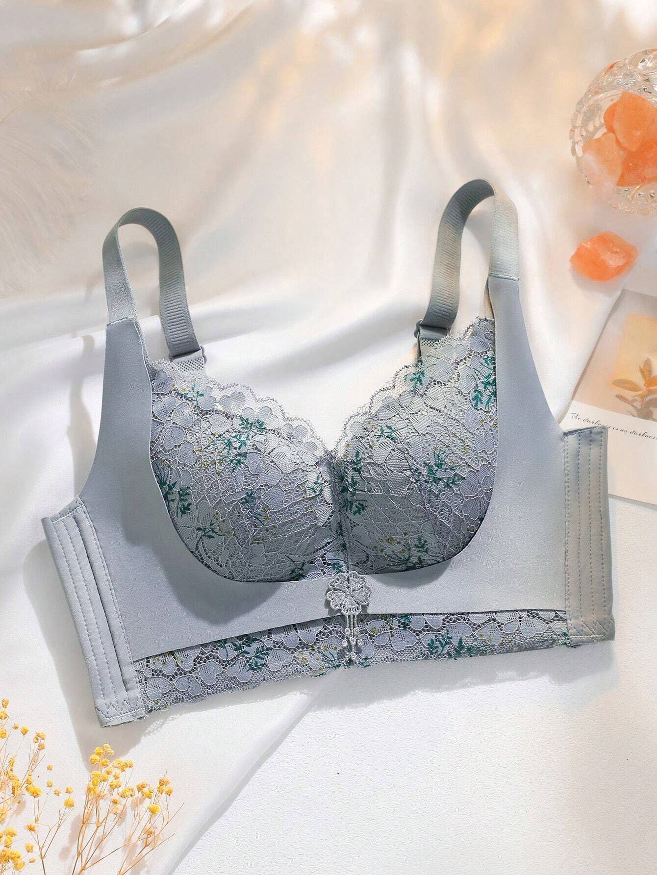 Women Push Up Wireless Seamless Adjustable Breathable Lace Bra