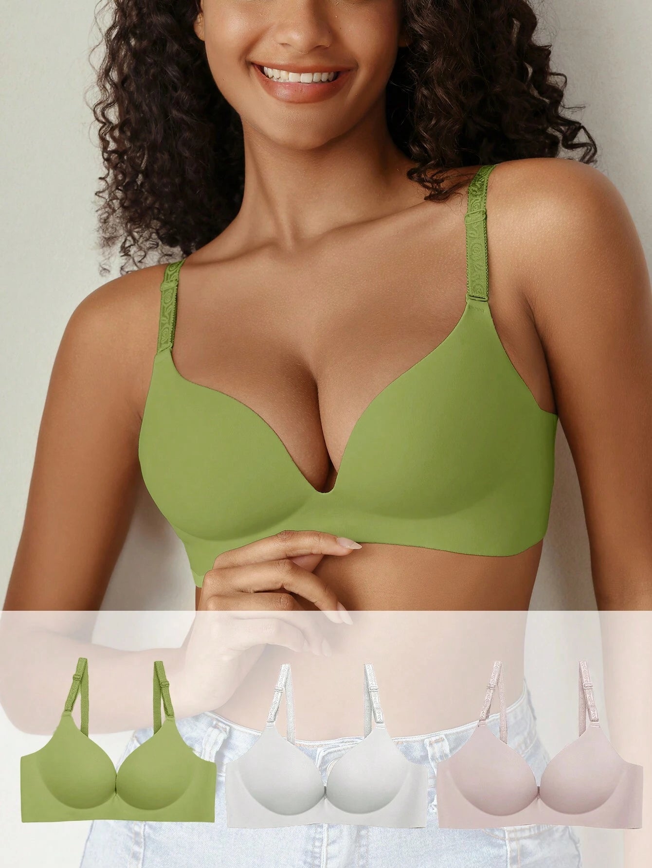 Underwear&amp;Sleepwear Basics 3pcs Women's Solid Color Bra Set