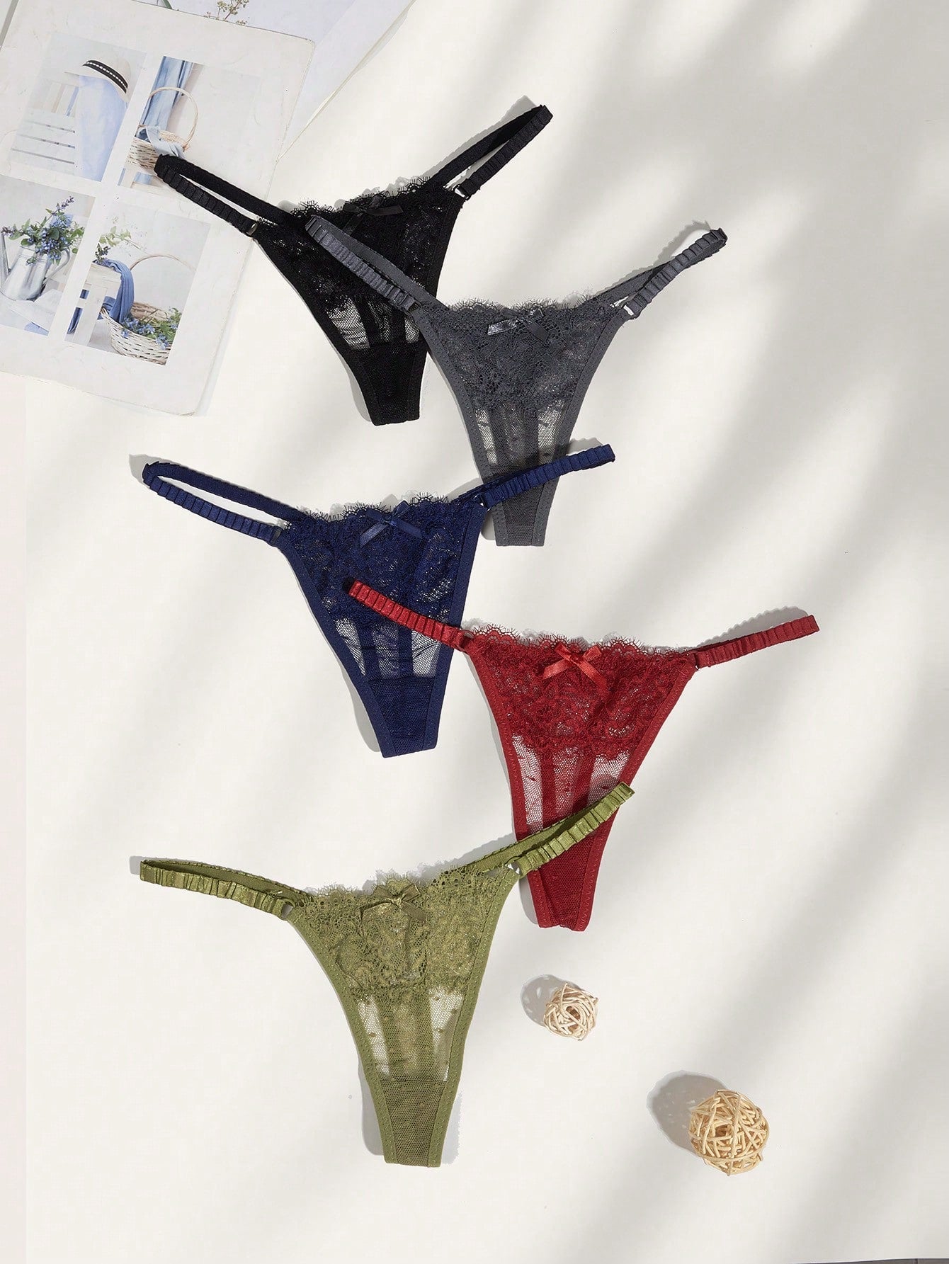 5pack Floral Lace Thong