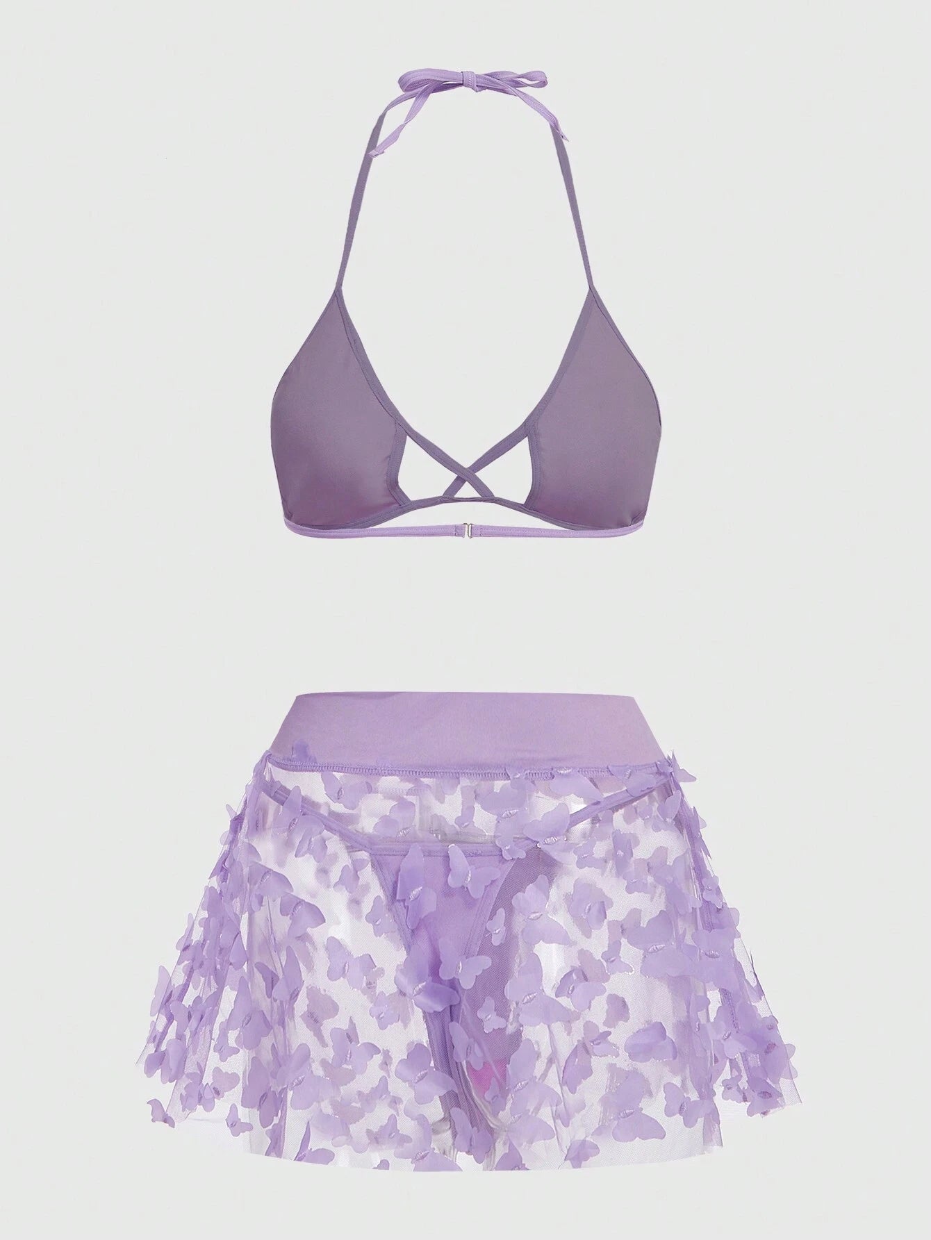 ROMWE Goth Butterfly Appliques Mesh Lingerie Set