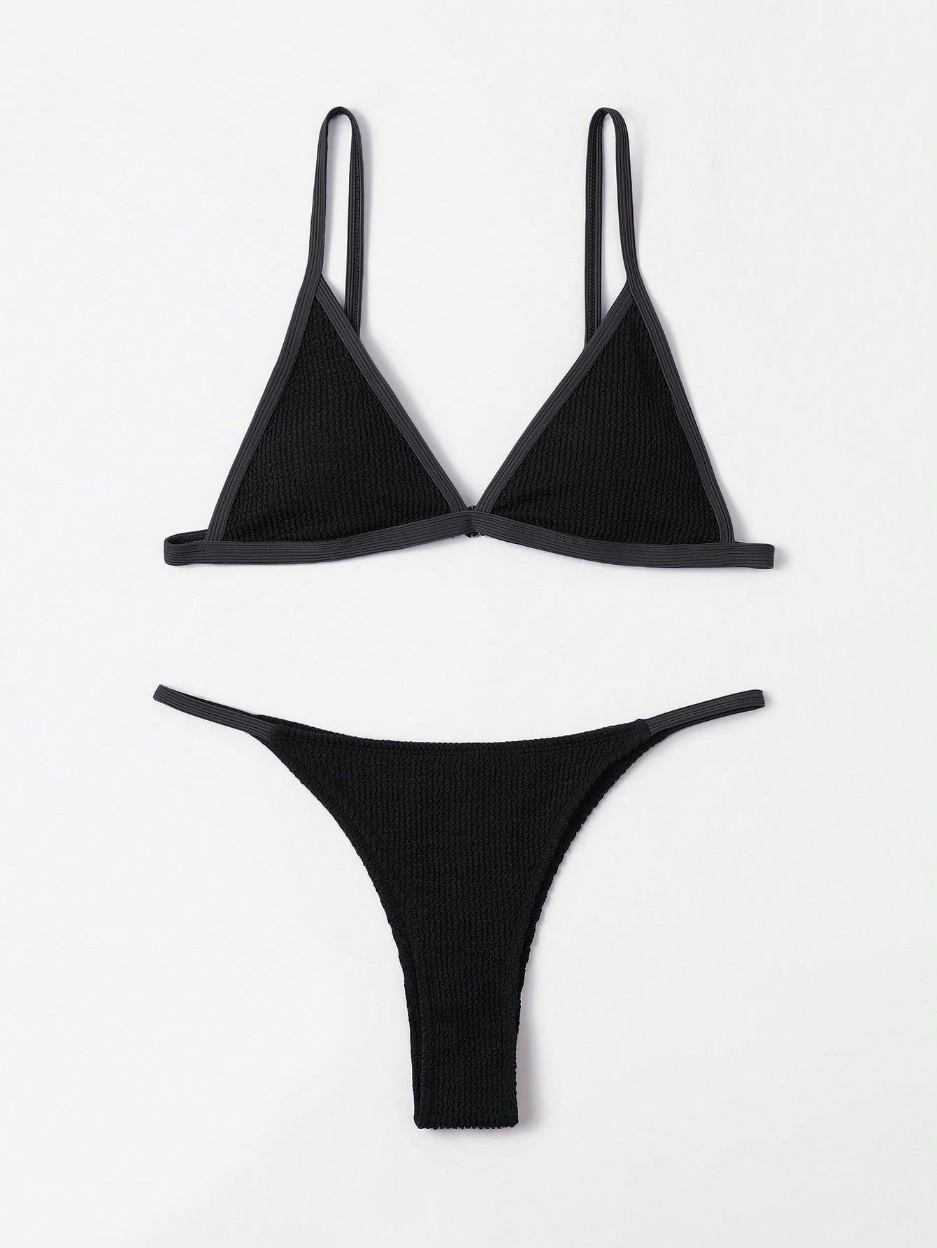 Contrast Binding Triangle Thong Bikini Swimsuit