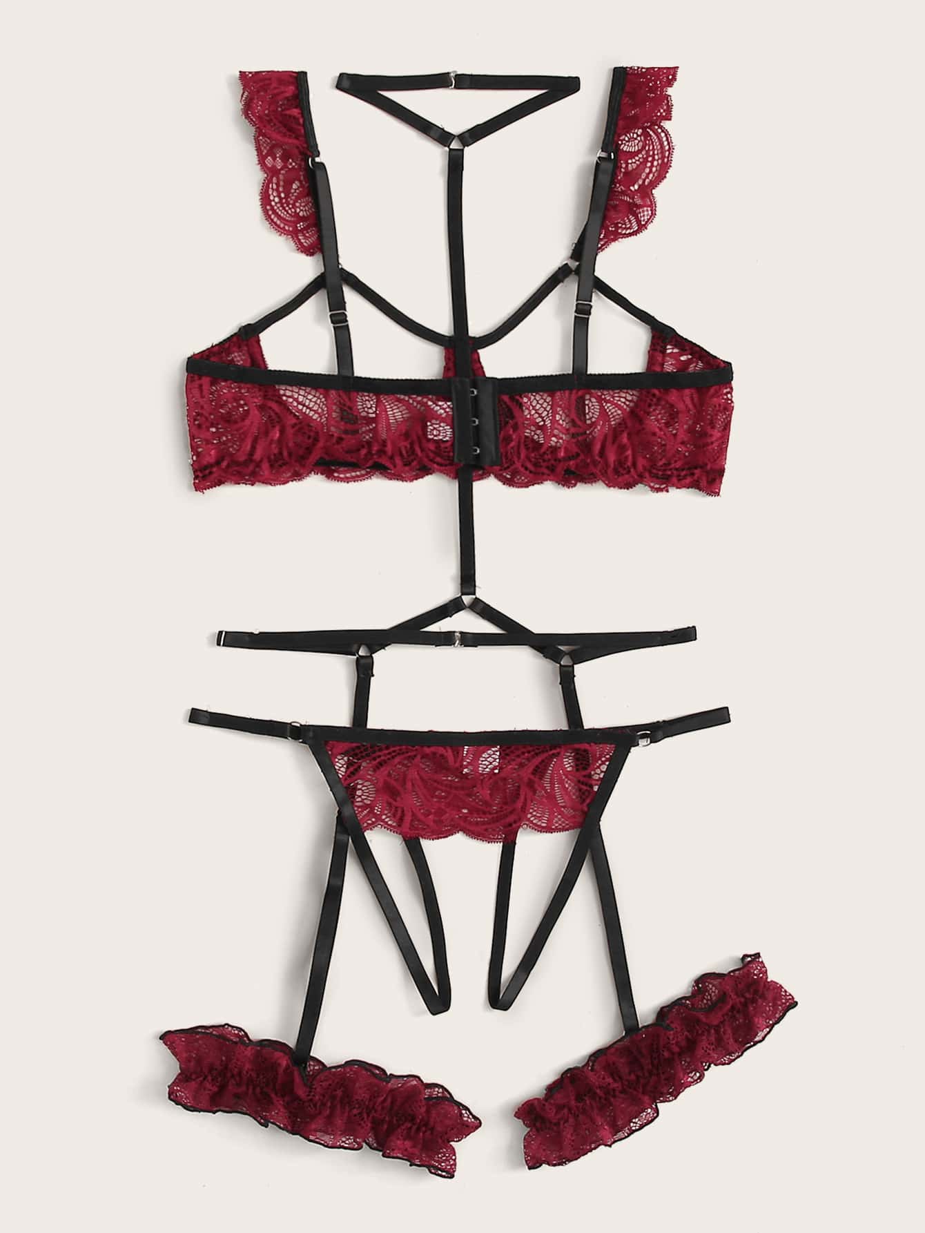 Floral Lace Underwire Garter Lingerie Set With Choker