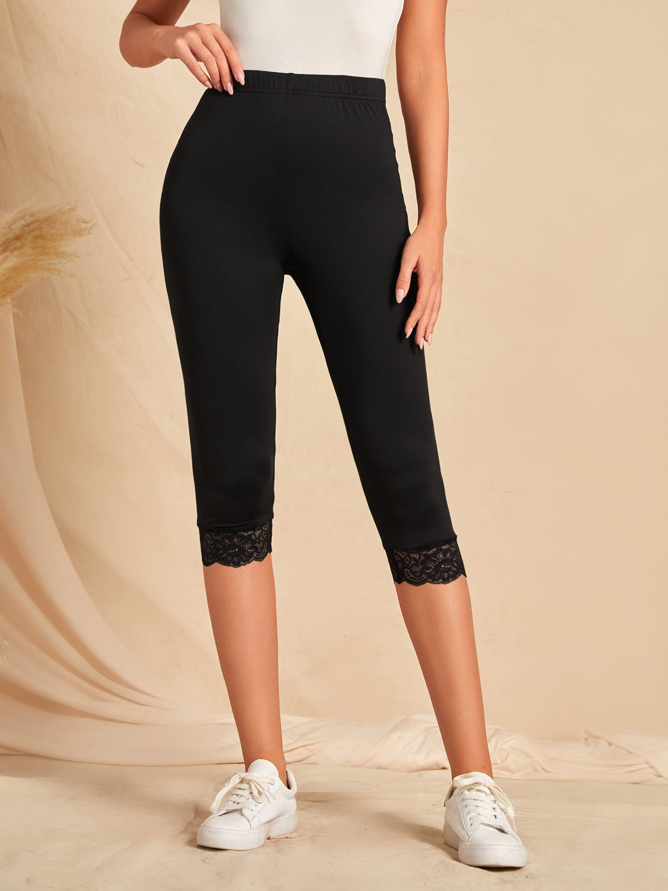 EMERY ROSE High Waist Lace Trim Leggings