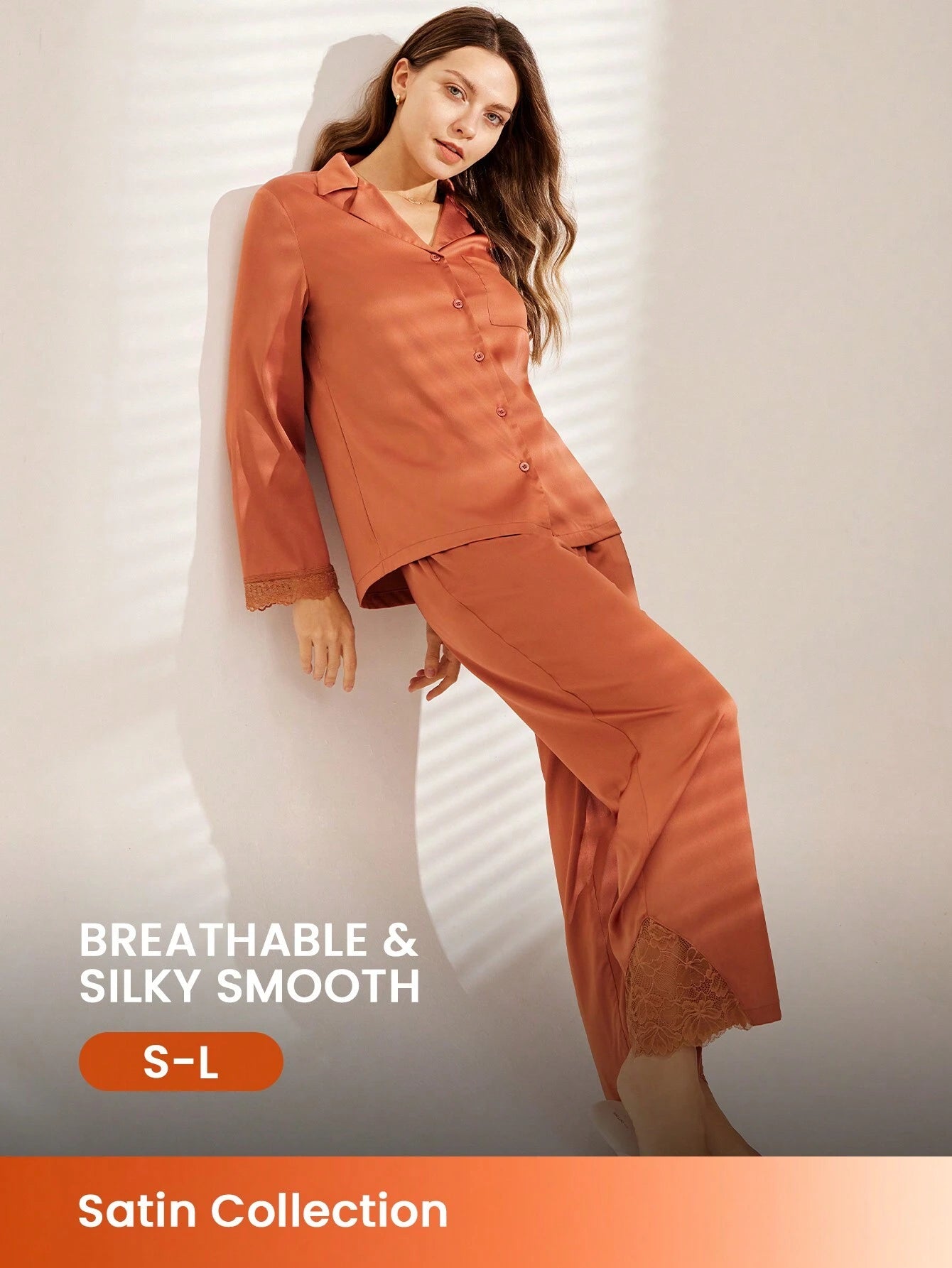 LUVLETTE Christmas Geometric Print Lace Lined Button Up Pajama Set