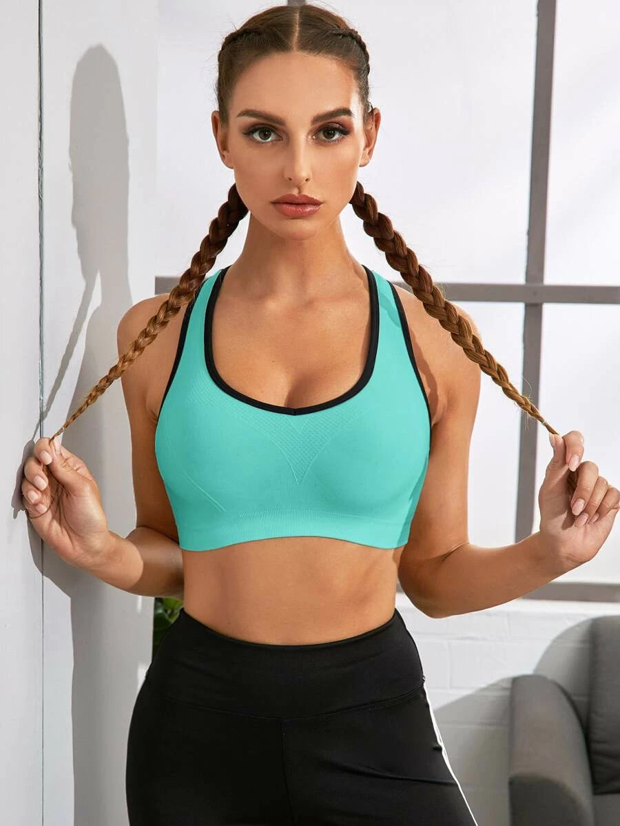Cut Out Racer Back Contrast Binding Sports Bra
