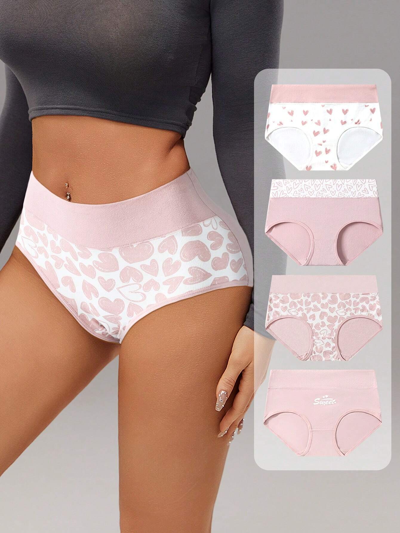 4pcs/Pack Comfortable &amp; Breathable Plus Size Ladies Underwear Briefs Multicolor 4