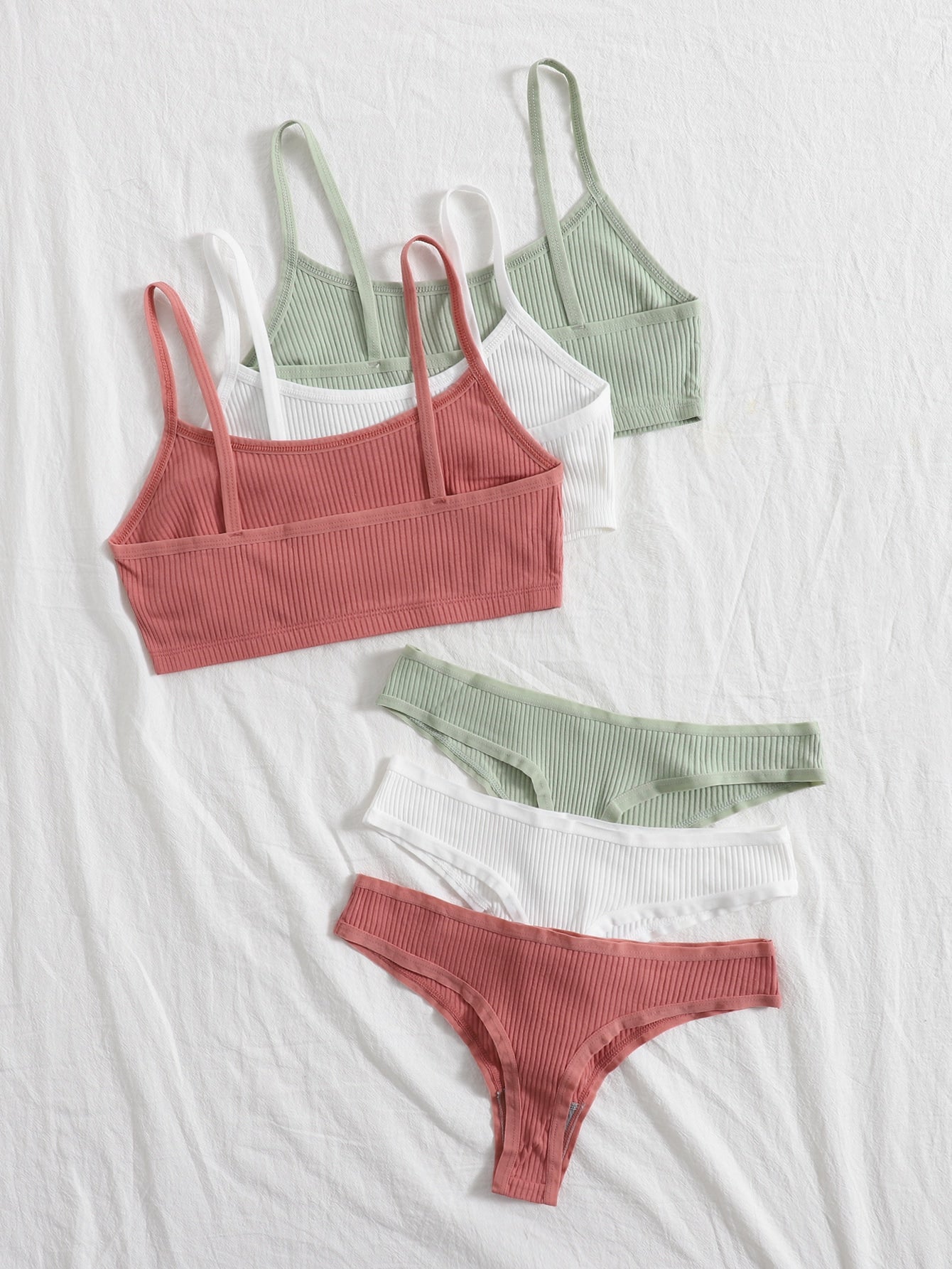 3pack Solid Rib Lingerie Set