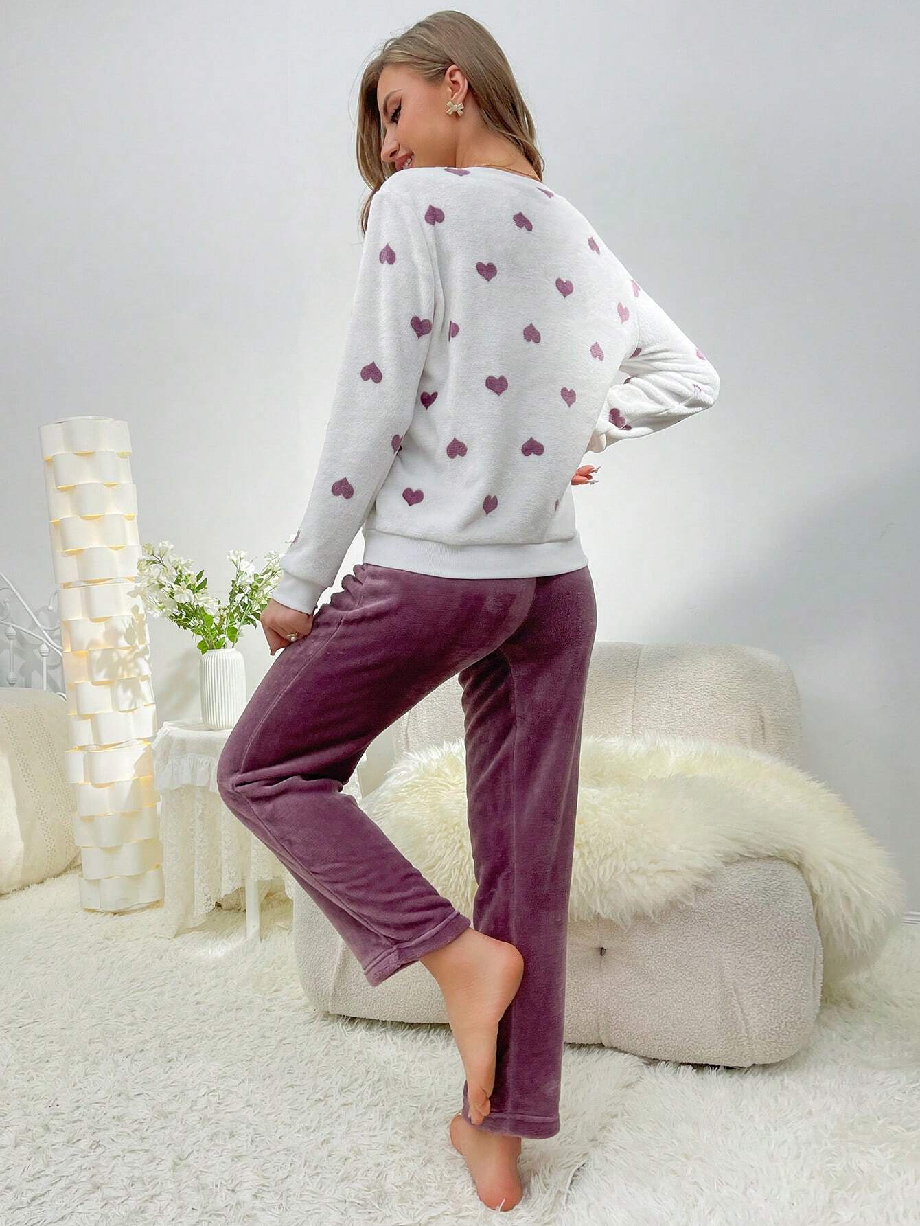 Flamingo Pattern Flannel Top &amp; Pants PJ Set / Pajama Set