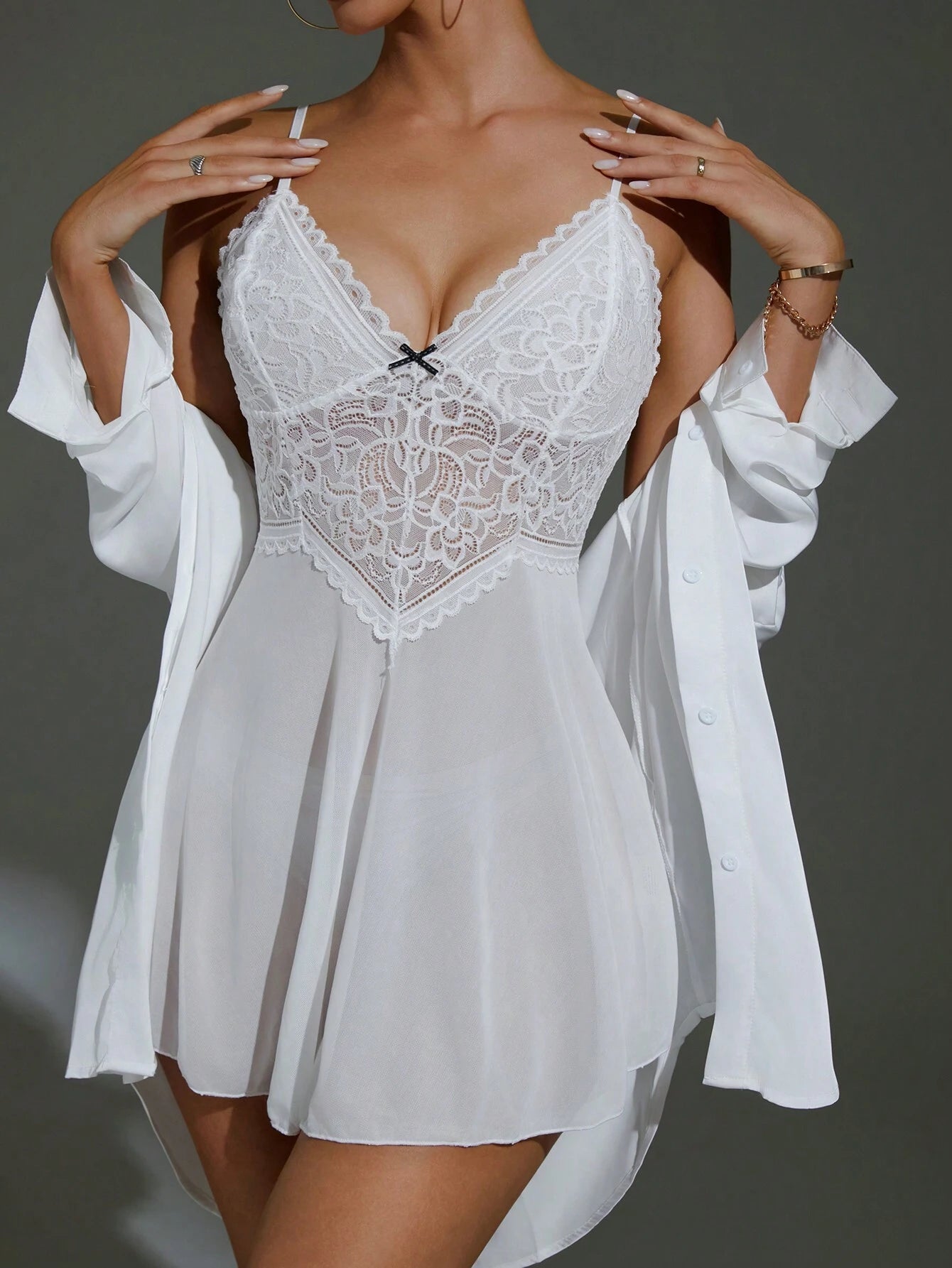 Contrast Lace Mesh Slips Without Thong