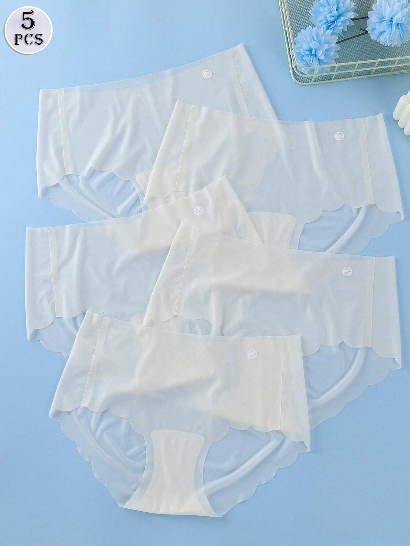 5pcs/Pack Ultra-Thin Ice Silk Seamless Women Panties White