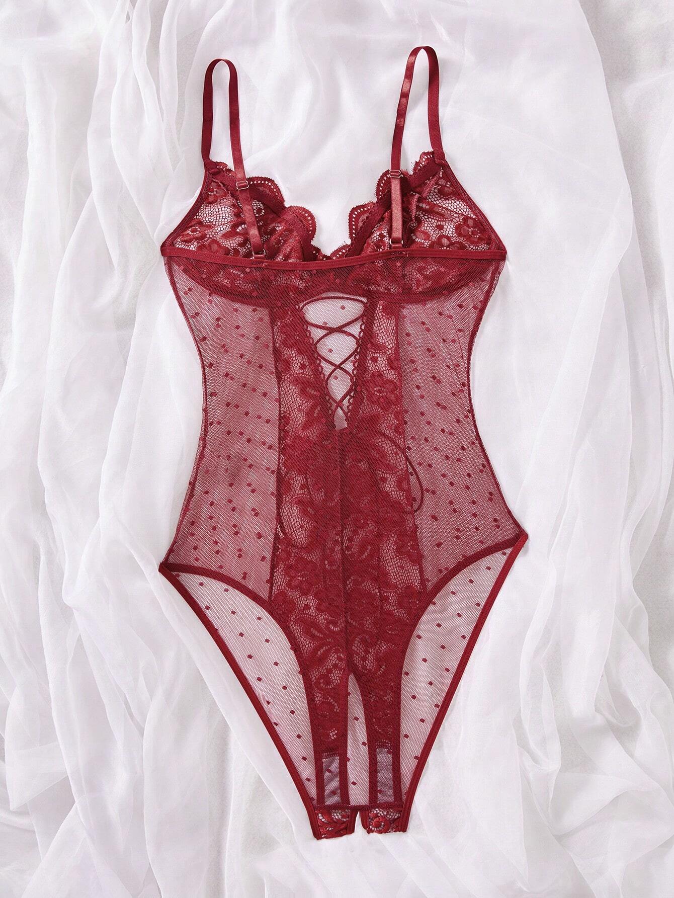 Contrast Lace Mesh Women's Sexy Bodysuit Lingerie, 1pc