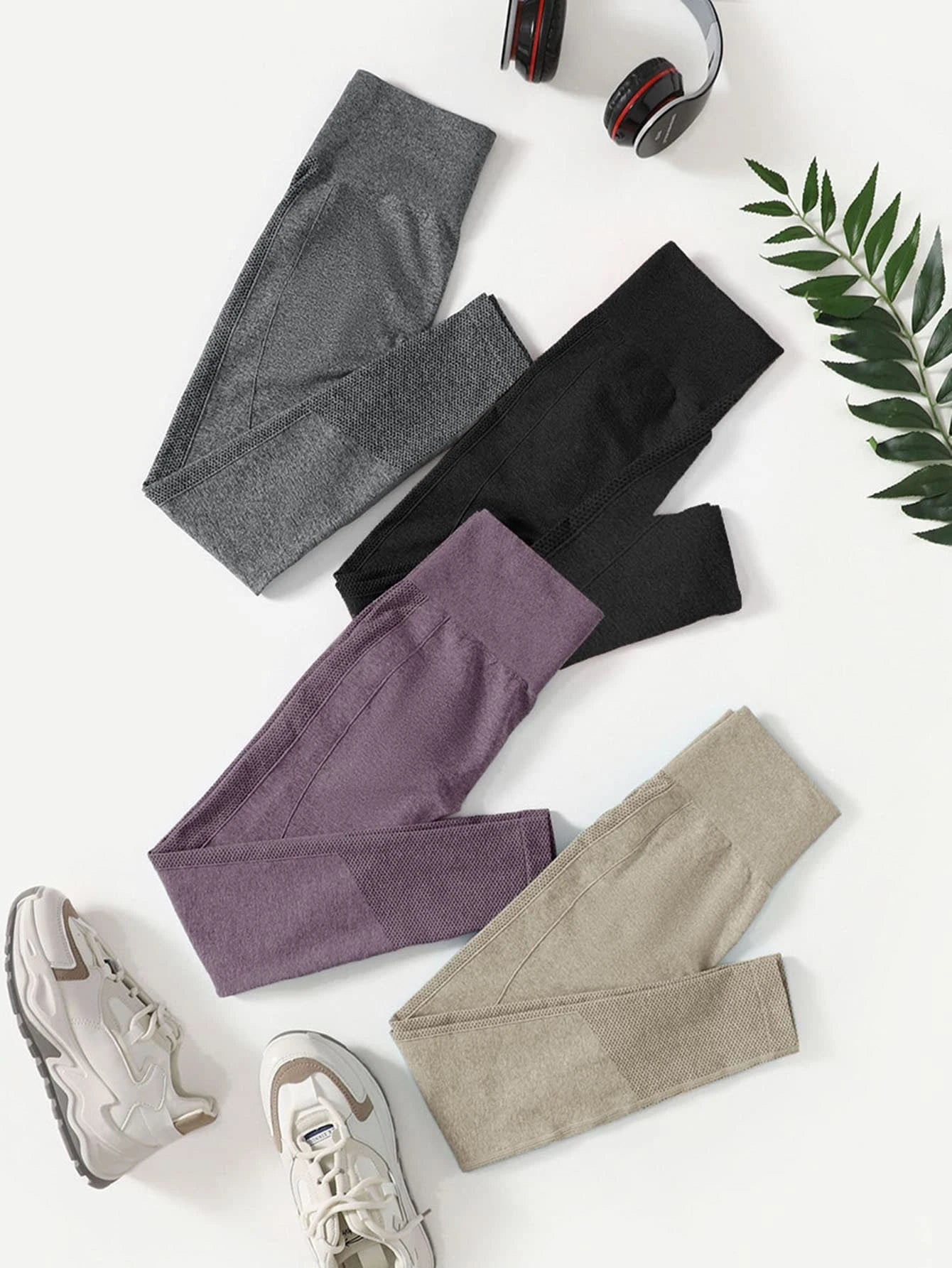 Yoga Basic 4pcs Seamless Wide Waistband Sports Leggings