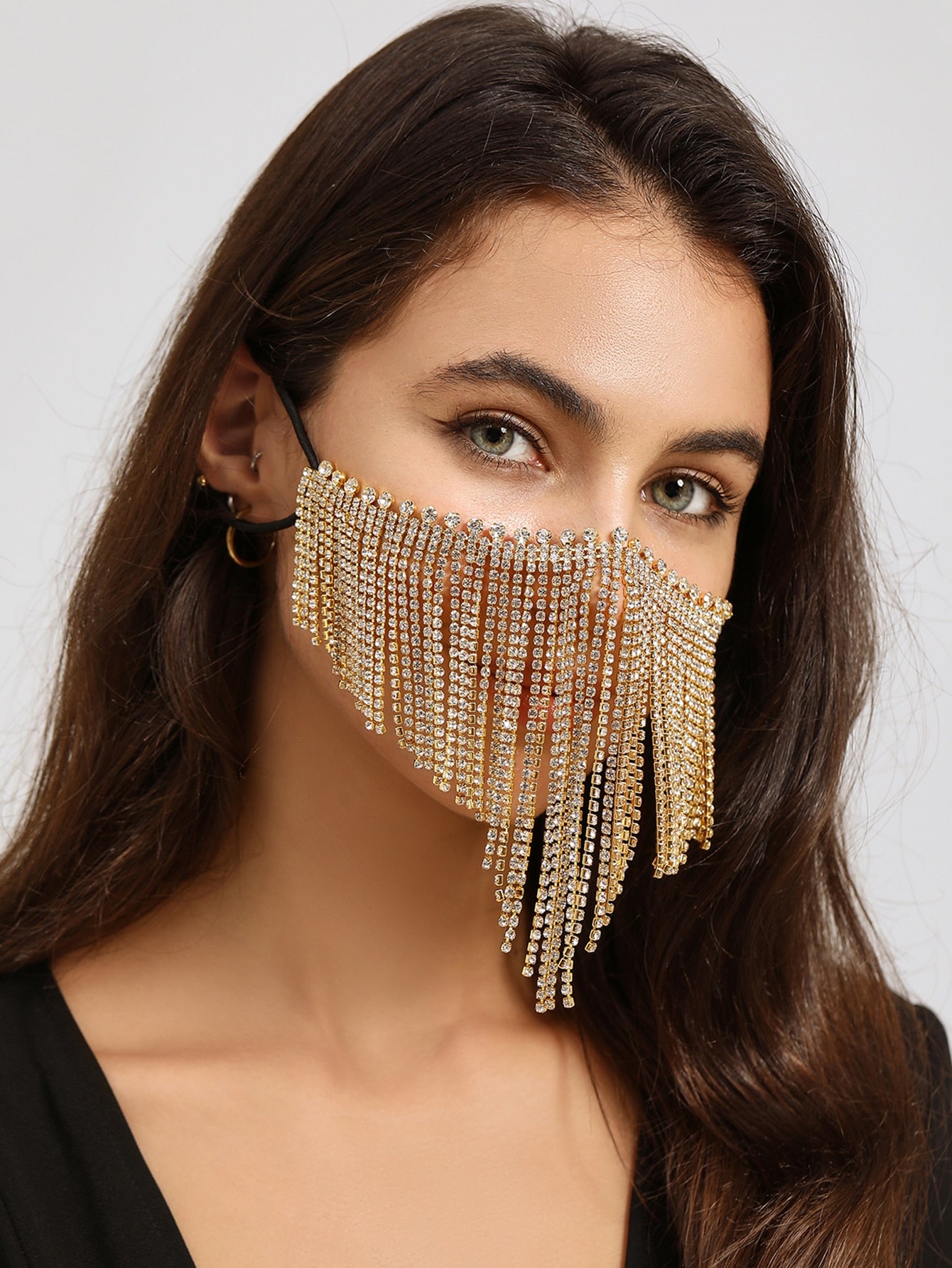 1pc Gorgeous &amp; Exaggerated Full Rhinestone &amp; Tassel Decor Facial Jewelry