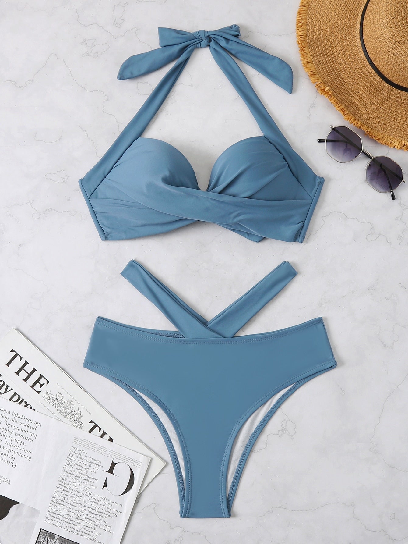 SHEIN Swim Basics Twist Front Push Up Bikini Swimsuit