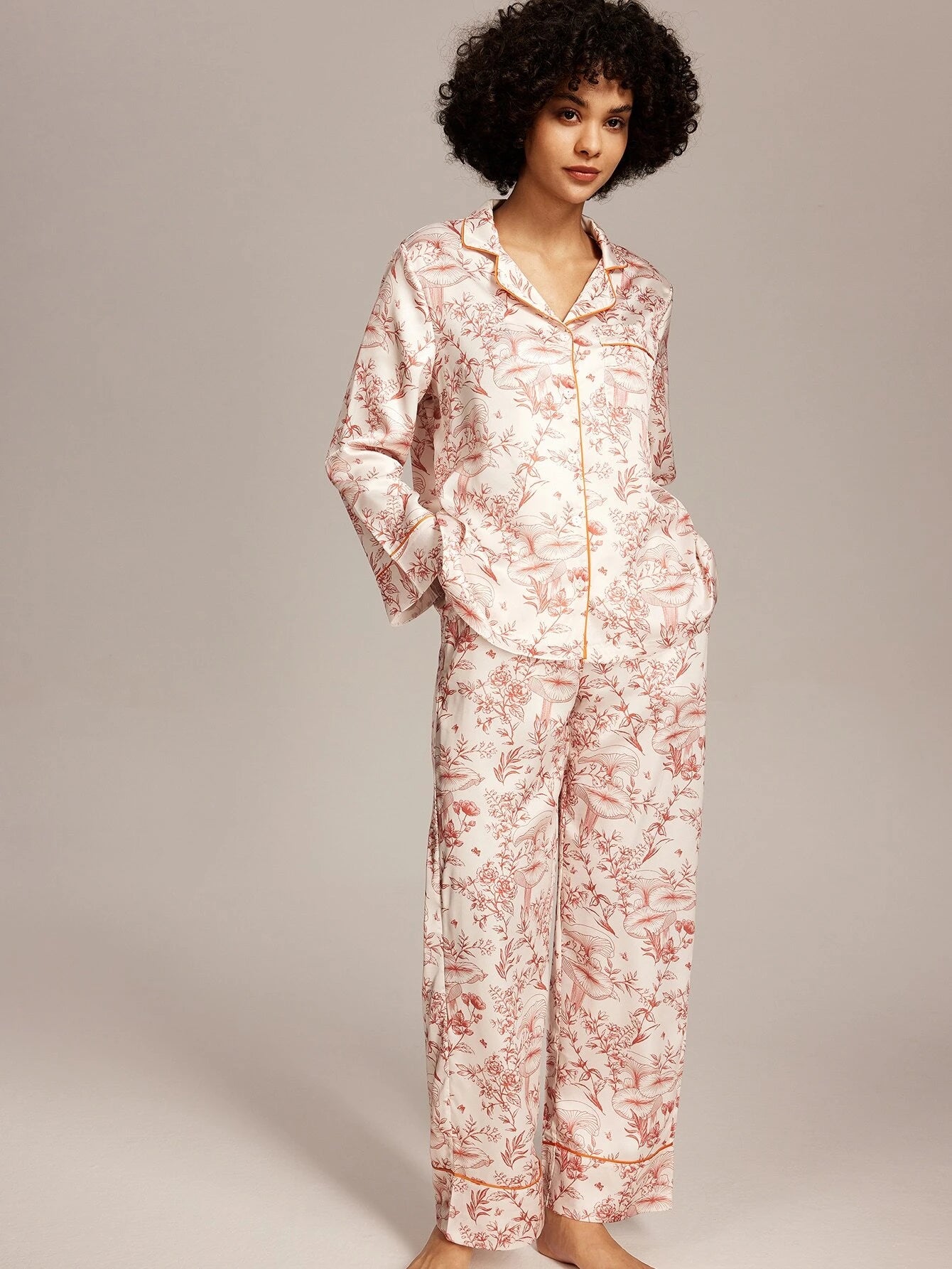 LUVLETTE Floral Pattern Satin Long Pajama Sets Multicolor 2