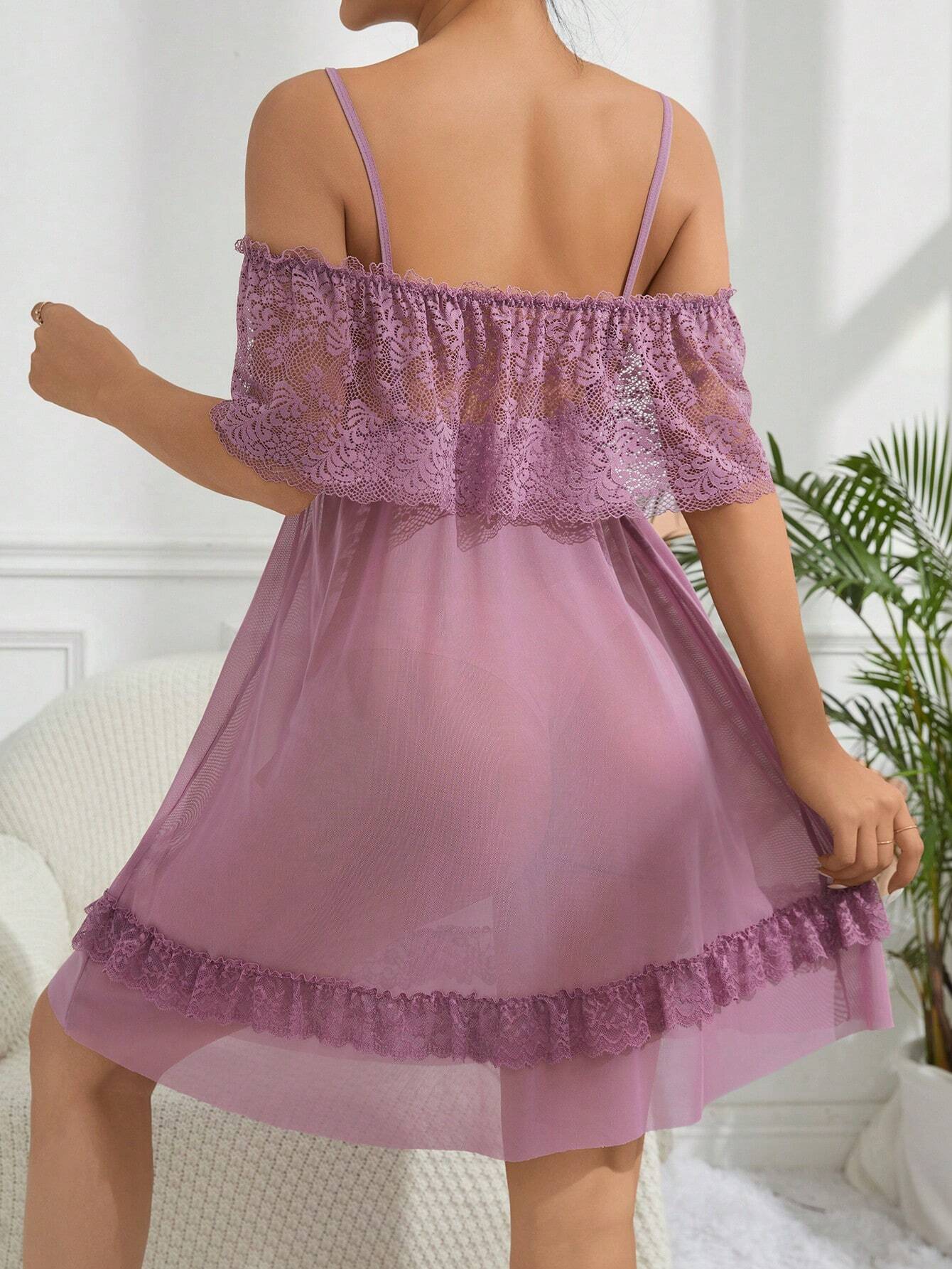 Women's Lace Patchwork Off Shoulder Nightgown