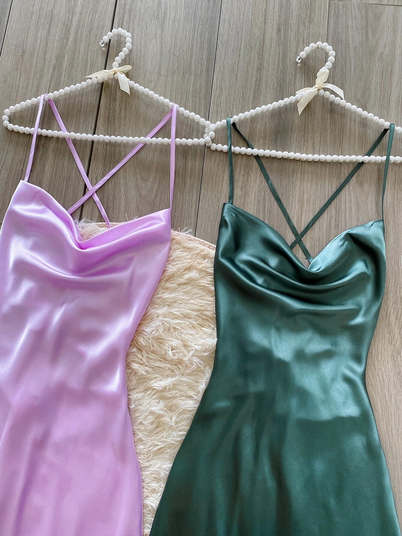 2pcs Lace Up Backless Satin Sleep Dress Pajama Dress