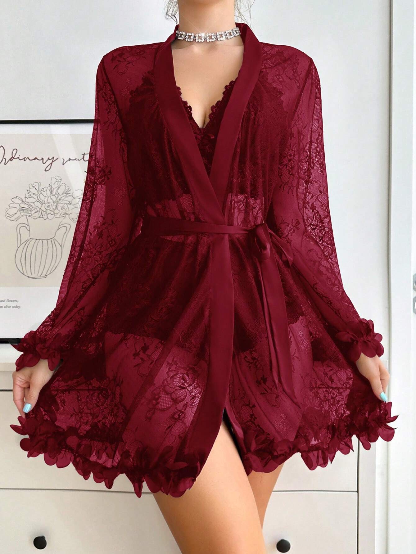 Ladies' Lace Sleepwear Set Pajama Set