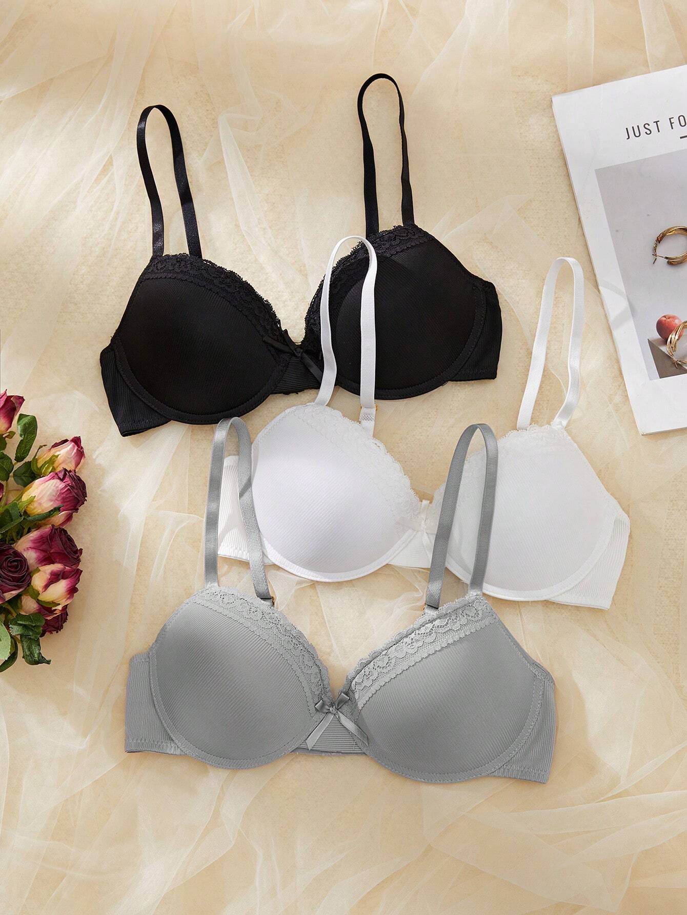 3pcs/Set Women's Simple Casual Gather Lightly Padded Underwire Bra