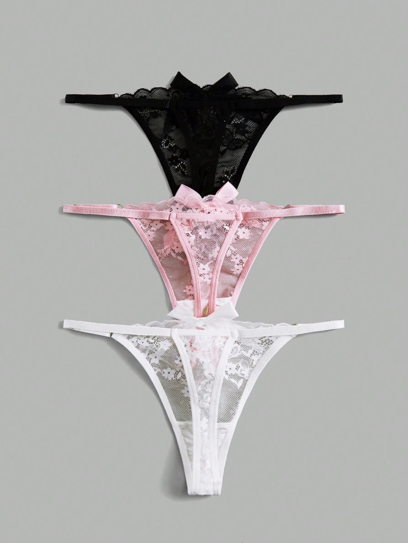 ROMWE Kawaii 3pack Floral Lace Bow Decor Thong