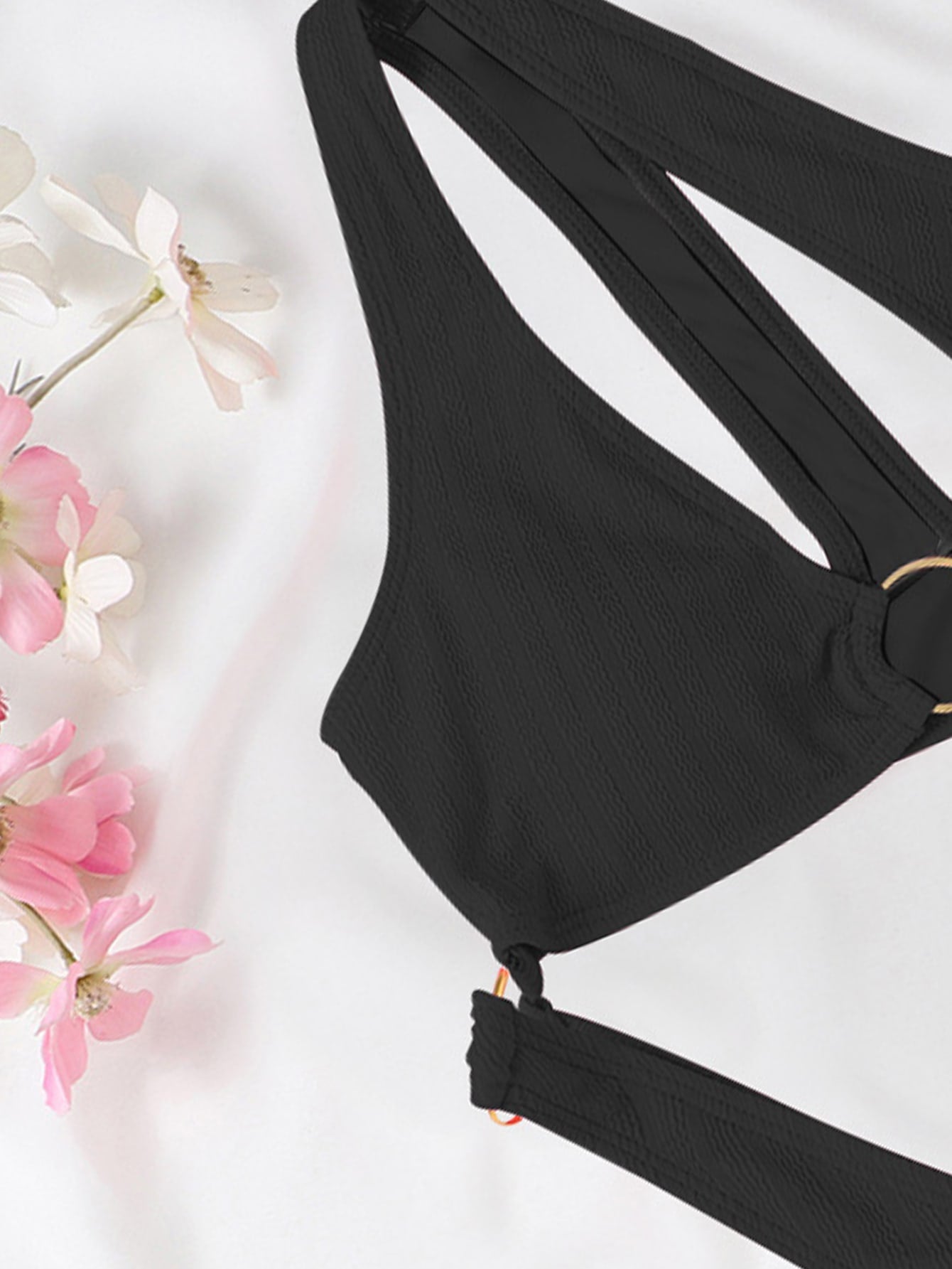 SHEIN Swim Y2GLAM Cut Out Ring Linked One Shoulder One Piece Swimsuit