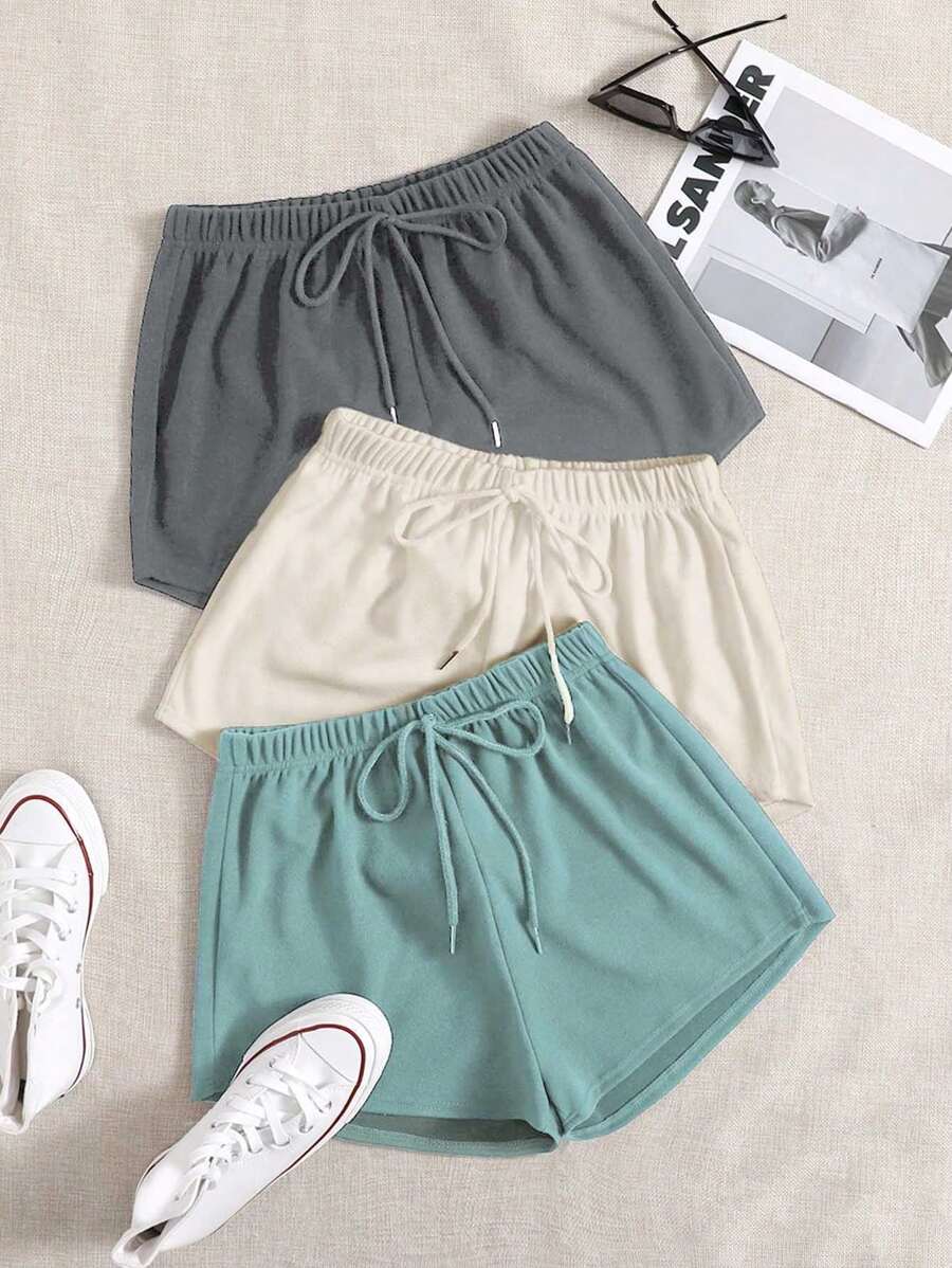 3 Pack Knot Waist Solid Sleep Shorts