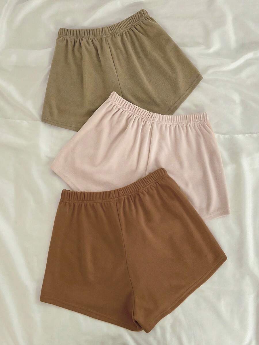 3 Pack Knot Waist Solid Sleep Shorts